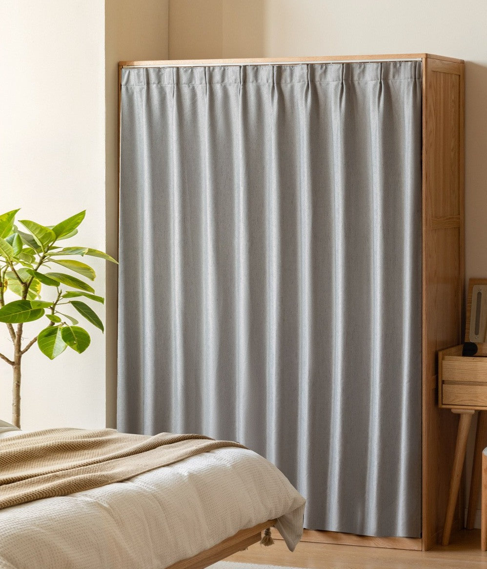 Oak Solid Wood Wardrobe with Curtain Design - Elegant Closet Storage for Bedroom, Living Room & Dorm Organization