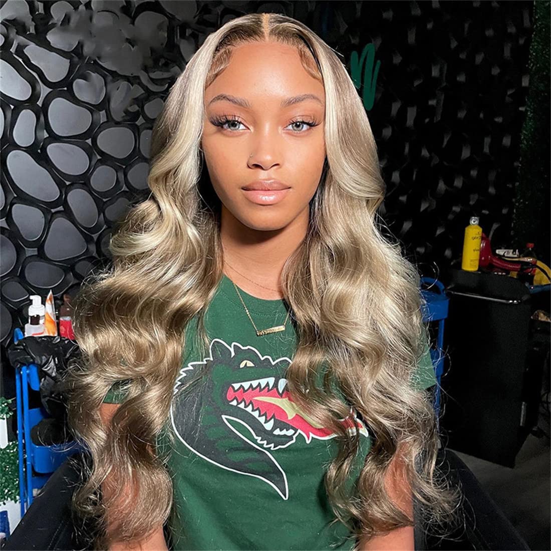 Ash Blonde with Silver Gray Highlight 180% Density Human Hair Lace Front Wig - 13x4 Body Wave, Mini Knots, HD Invisible Lace, Glueless - Milk Tea Brown & Silver Blonde 24