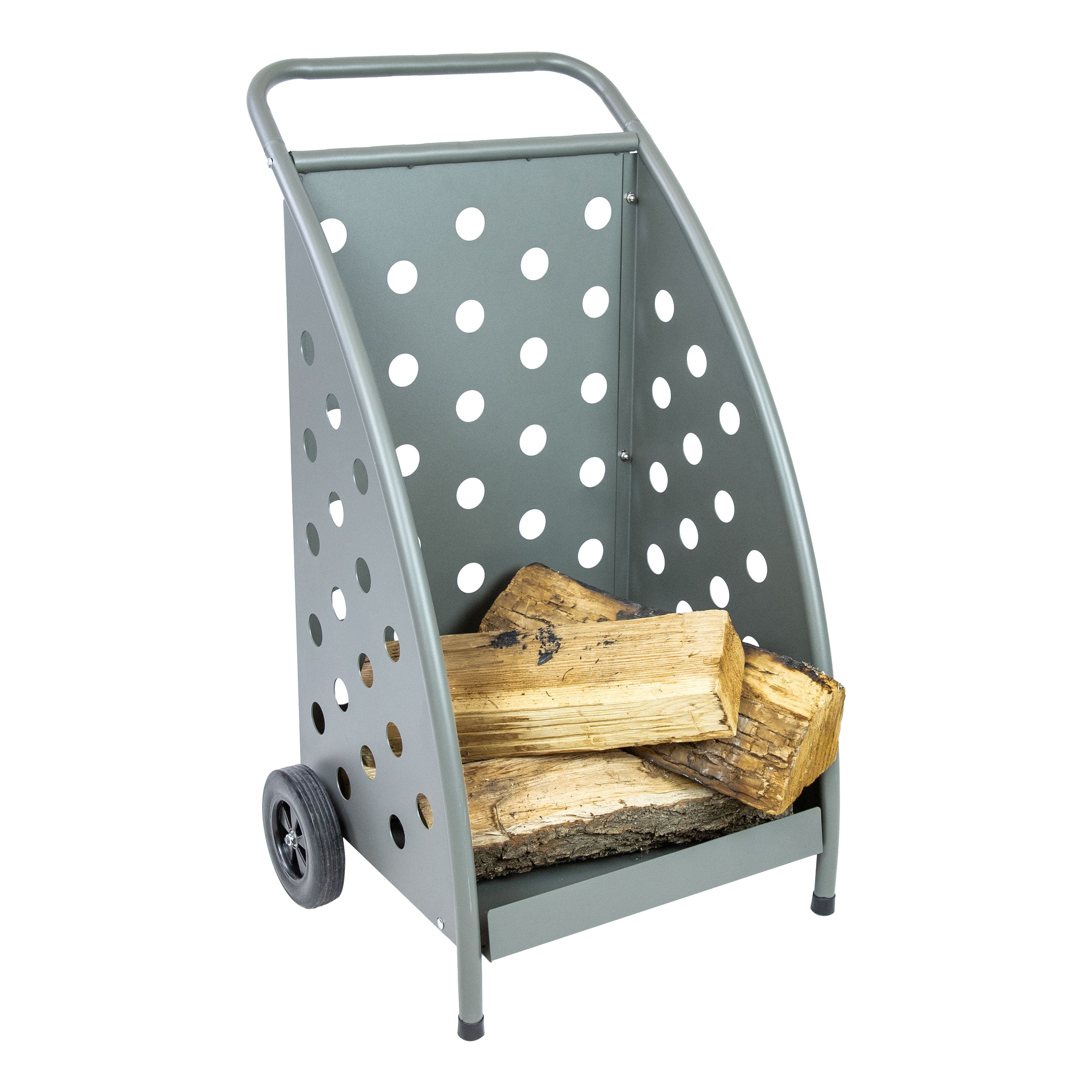 Sunnydaze Heavy-Duty Steel Firewood Log Cart with Wheels - 34 Inch Outdoor Firewood Rack for Fireplace, Camping, and Backyard Storage