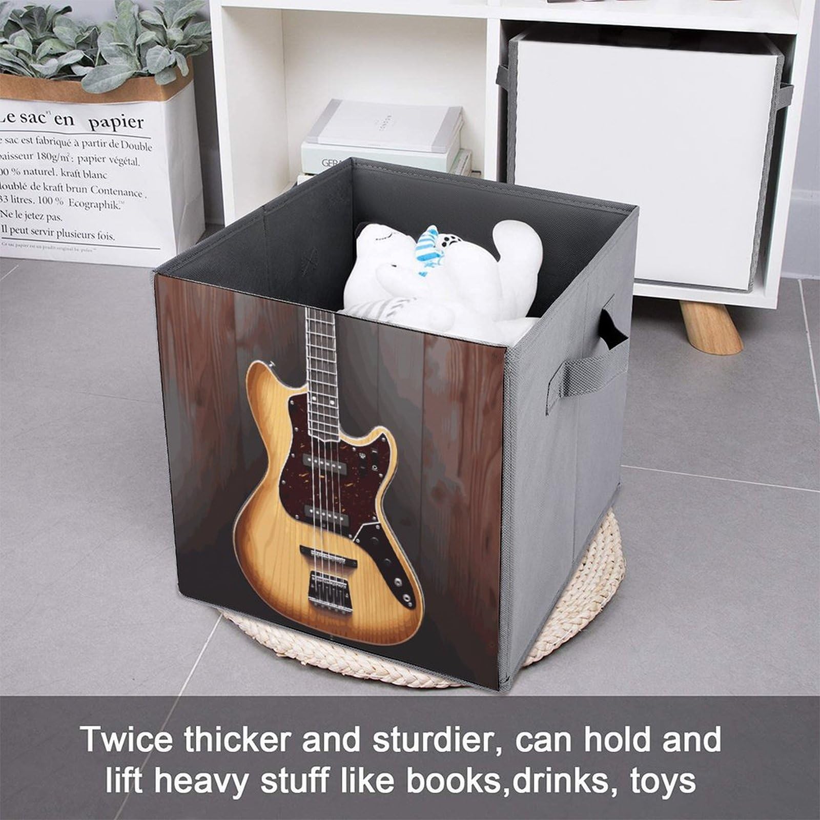 Collapsible Storage Bins 2-Pack - Stackable Foldable Storage Containers with Handles for Guitar & Musical Instruments, Home Organization, Closet, Nursery, Office | Space-Saving Cube Storage Organizer Basket
