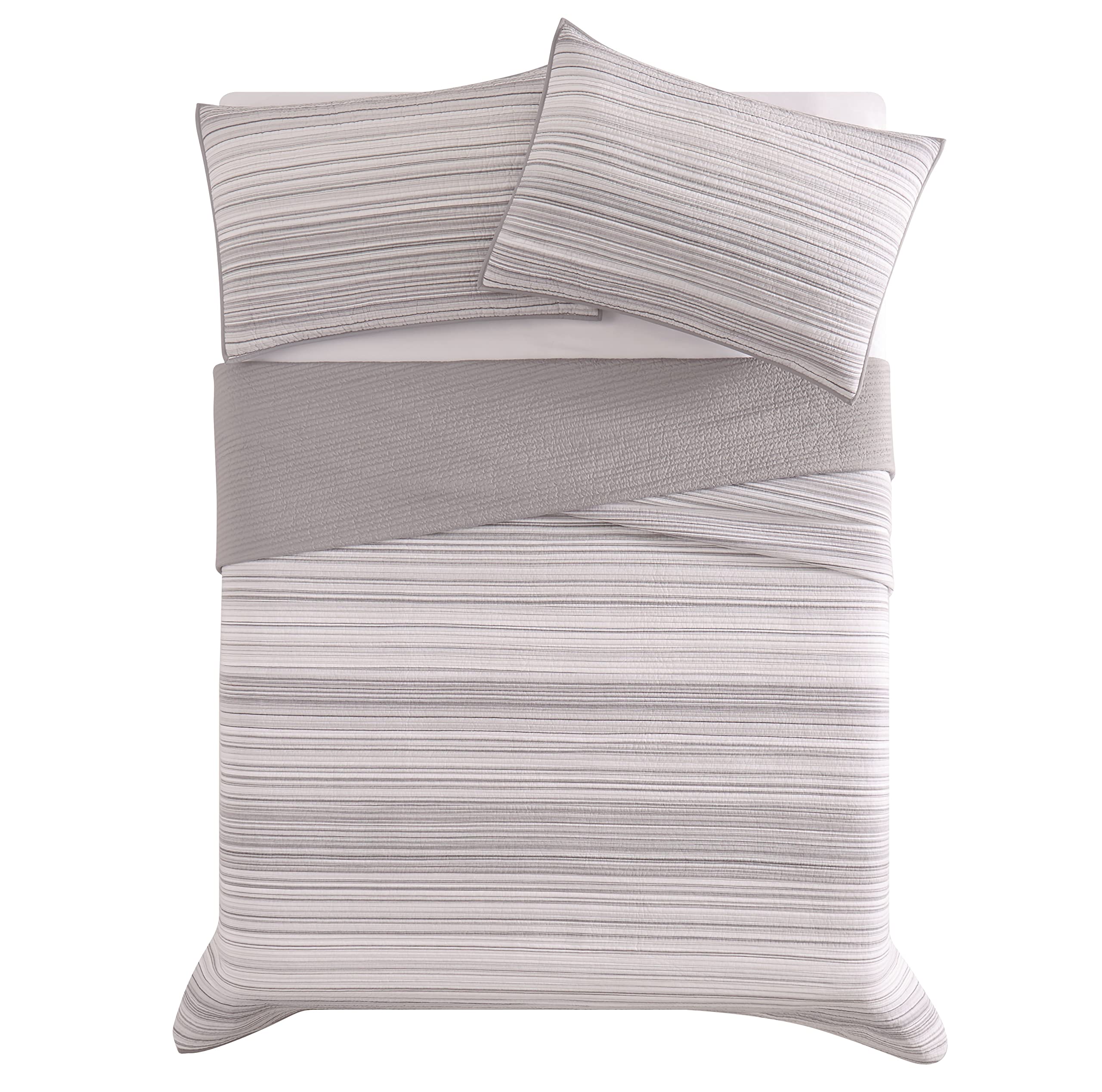 Brooklyn Loom Noah Stripe Yarn-Dyed 3-Piece King Size Quilt Set - Soft Bedding for Luxurious Comfort in Master Bedrooms & Guest Rooms