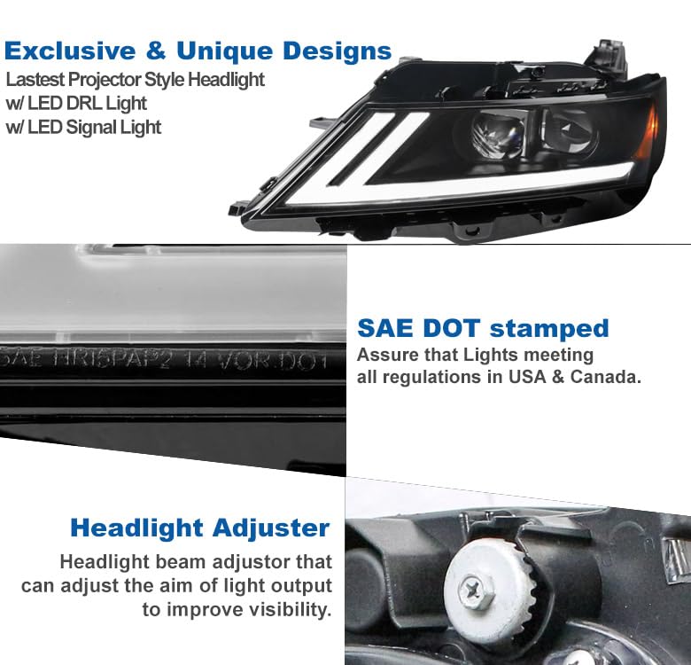 LED DRL Switchback Signal Black Projector Headlights for 2015-2020 Chevy Impala - High Performance Auto Lighting for Night Driving & Enhanced Visibility