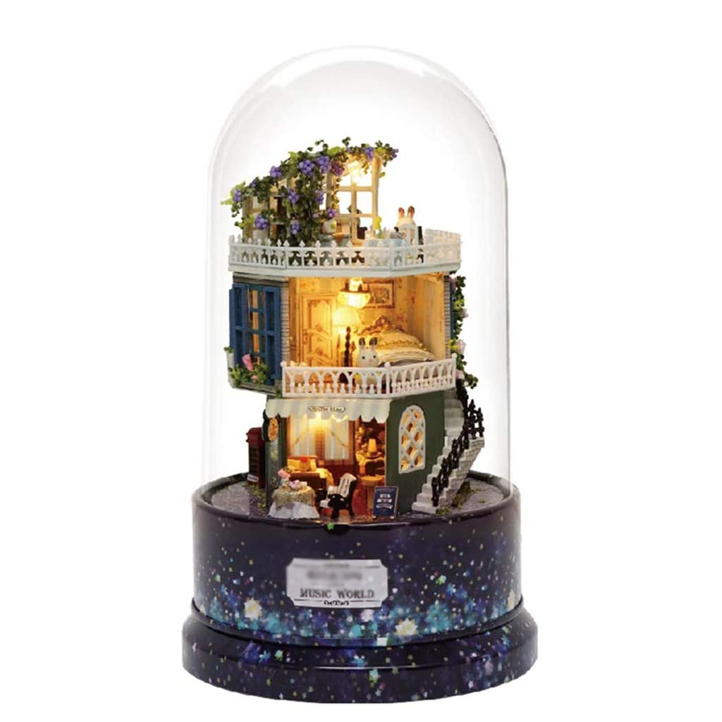 Wooden Music Box in Glass Dome - Handmade Gift for Anniversary & Birthday - Home Decor