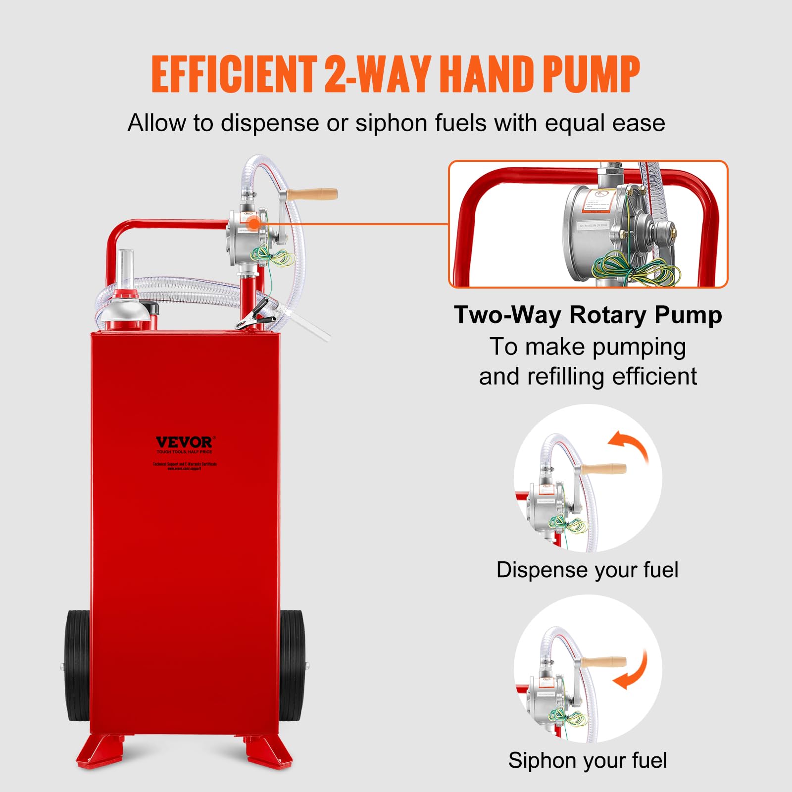 VEVOR 30 Gallon Portable Fuel Caddy with Manual Pump - Gas & Diesel Storage Tank on Wheels for Cars, Lawn Mowers, ATVs, Boats - Ideal for Home, Farm & Outdoor Use