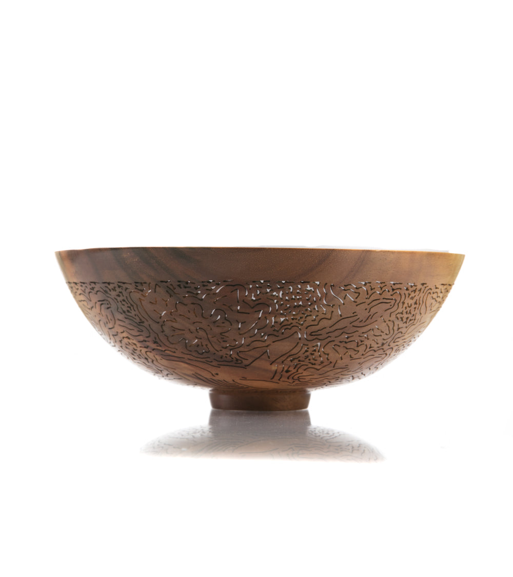 Handcrafted Pierced Koa Wood Bowl with Whale Design - Hawaiian Artisan Home Decor by Patrick & Peggy Bookey - Perfect for Wall Display, Table Centerpiece, or Gift Giving
