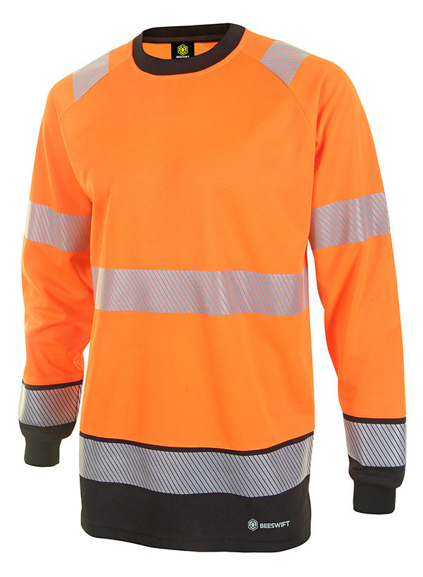 Deltic High Visibility Long Sleeve Two-Tone T-Shirt - Reflective Safety Workwear for Construction & Outdoor Activities