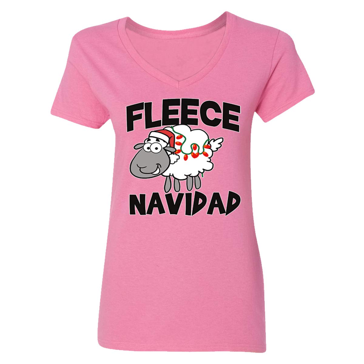 GOOD SHOPPERS ACTIVEWEAR Women's Christmas Animated Fleece Navidad Sheep V-Neck T-Shirt - Festive Holiday Sweater for Xmas Parties & Casual Winter Wear