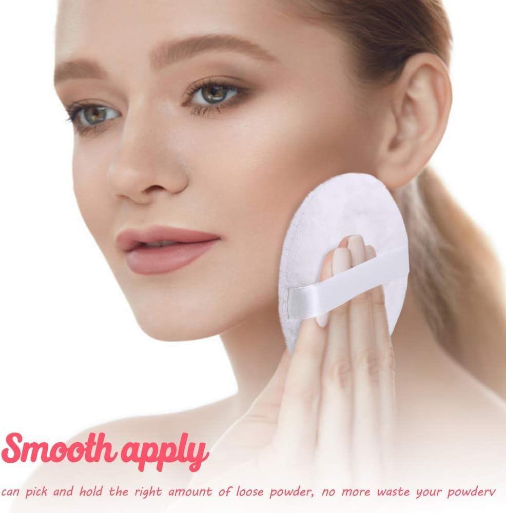 4” Large Ultra Soft Washable Round Powder Puff for Face & Body - Perfect for Loose Powder, Foundation & Setting Makeup - Pack of 3 | Ideal for Daily Makeup Application & Touch-Ups