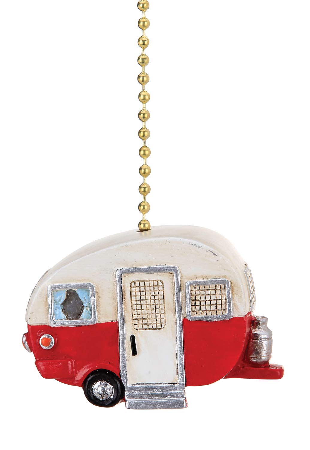 Red and White Happy Camper Ceiling Fan with Light - Vintage Style Dimensional Pull Chain - Perfect for RV, Cabin, and Farmhouse Decor