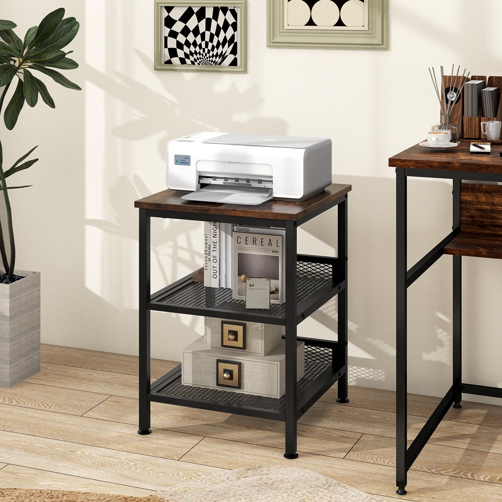 Giantex 2-Pack 3-Tier Industrial End Tables with Mesh Storage Shelves - 16
