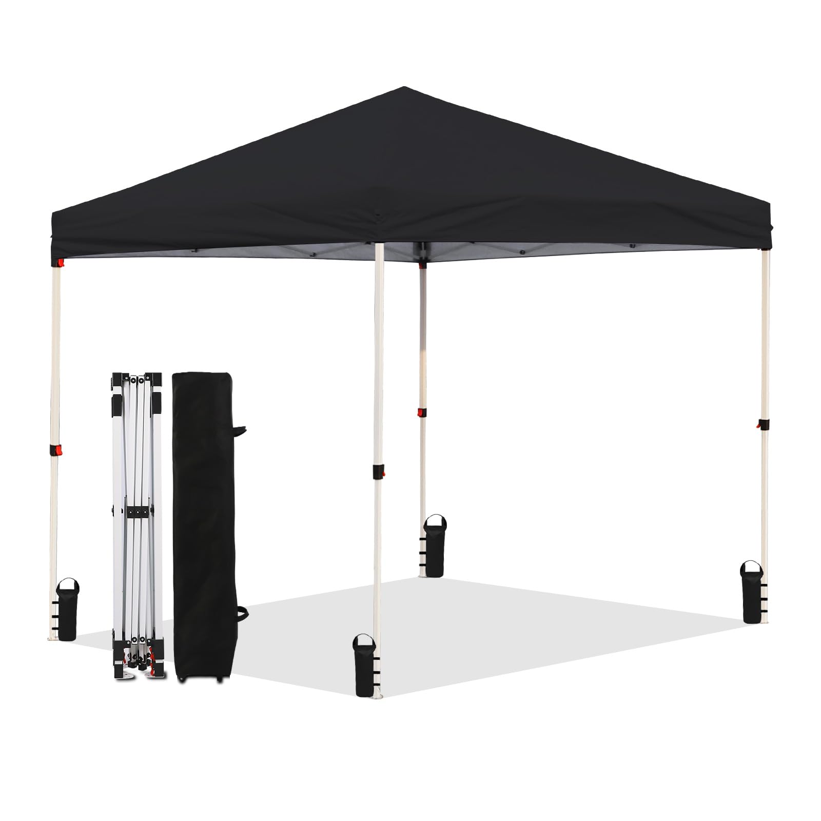 10x10 FT Heavy Duty Canopy Tent - Adjustable Straight Legs, 4 Sandbags, Instant Sun Shade | Folding Pop Up Shelter for Outdoor Parties, Camping, Beach, Garden & Backyard Events (Black)