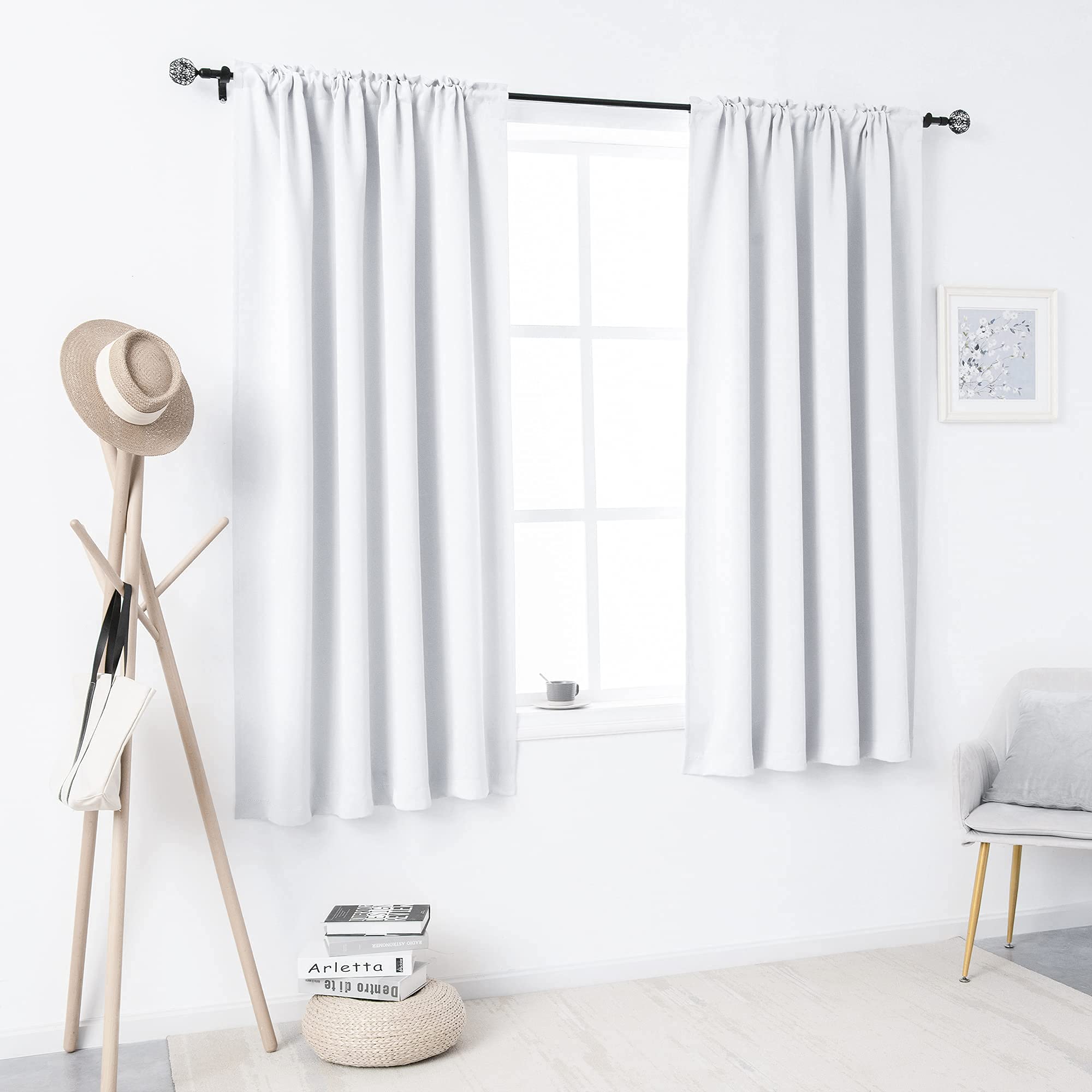 Dualife Pure White Blackout Curtains for Bedroom & Living Room - 42x45 Inch Thermal Insulated Soundproof Window Panels, Set of 2 with Rod Pocket | Perfect for Small Windows, Light Control & Noise Reduction