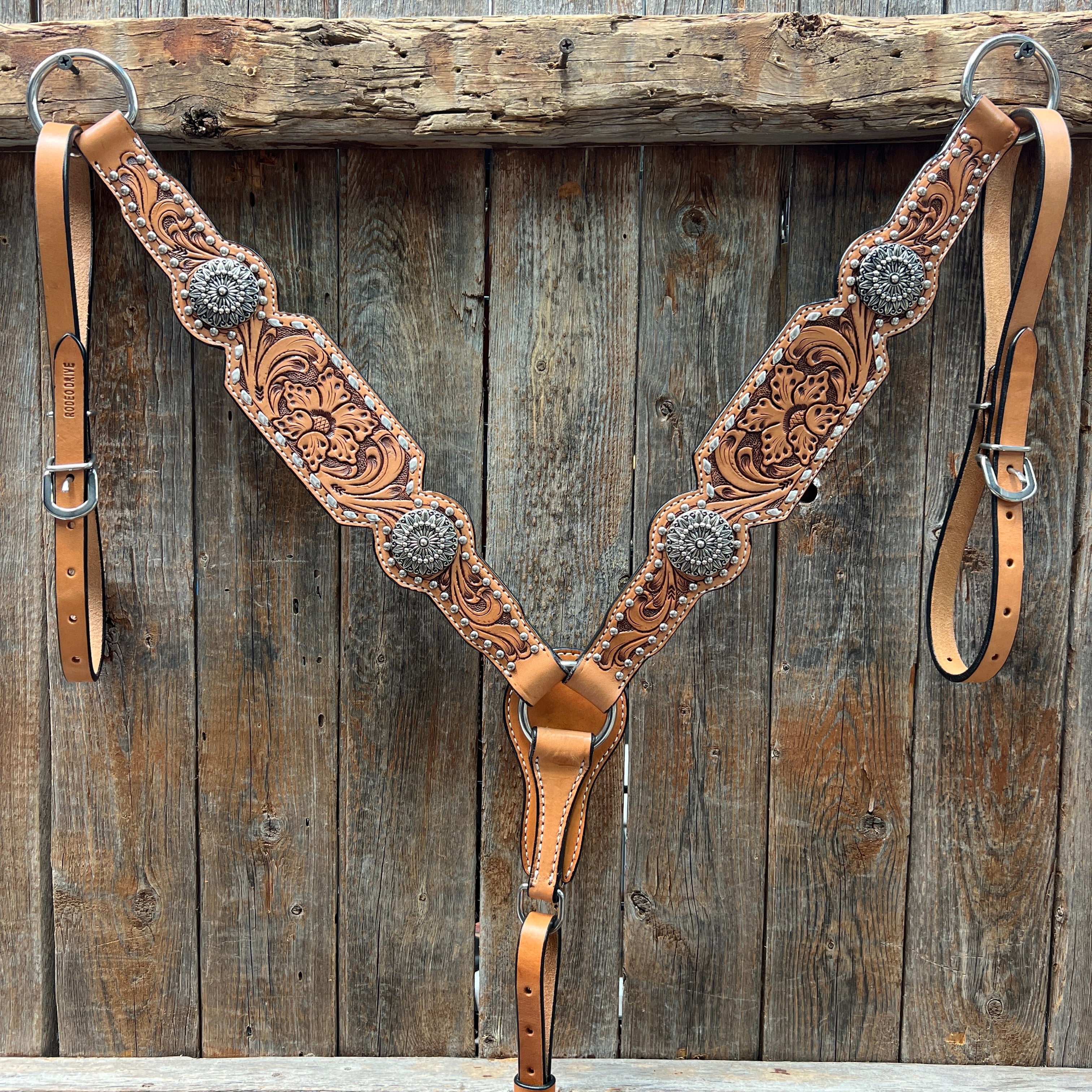 Premium Silver Buckstitch & Pinwheel Browband with One Ear & Breastcollar Tack Set #BBBC630 – Perfect for Western Horse Shows, Rodeos, and Equestrian Events
