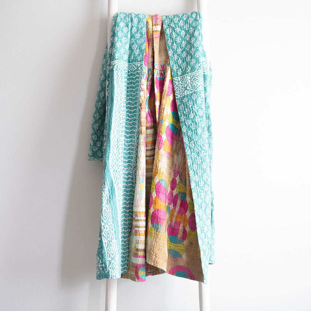 Large Kantha Quilt LK430 - Handmade Cotton Patchwork Bedspread for Boho Home Decor | Perfect for Bedroom, Living Room & Cozy Throw Blanket