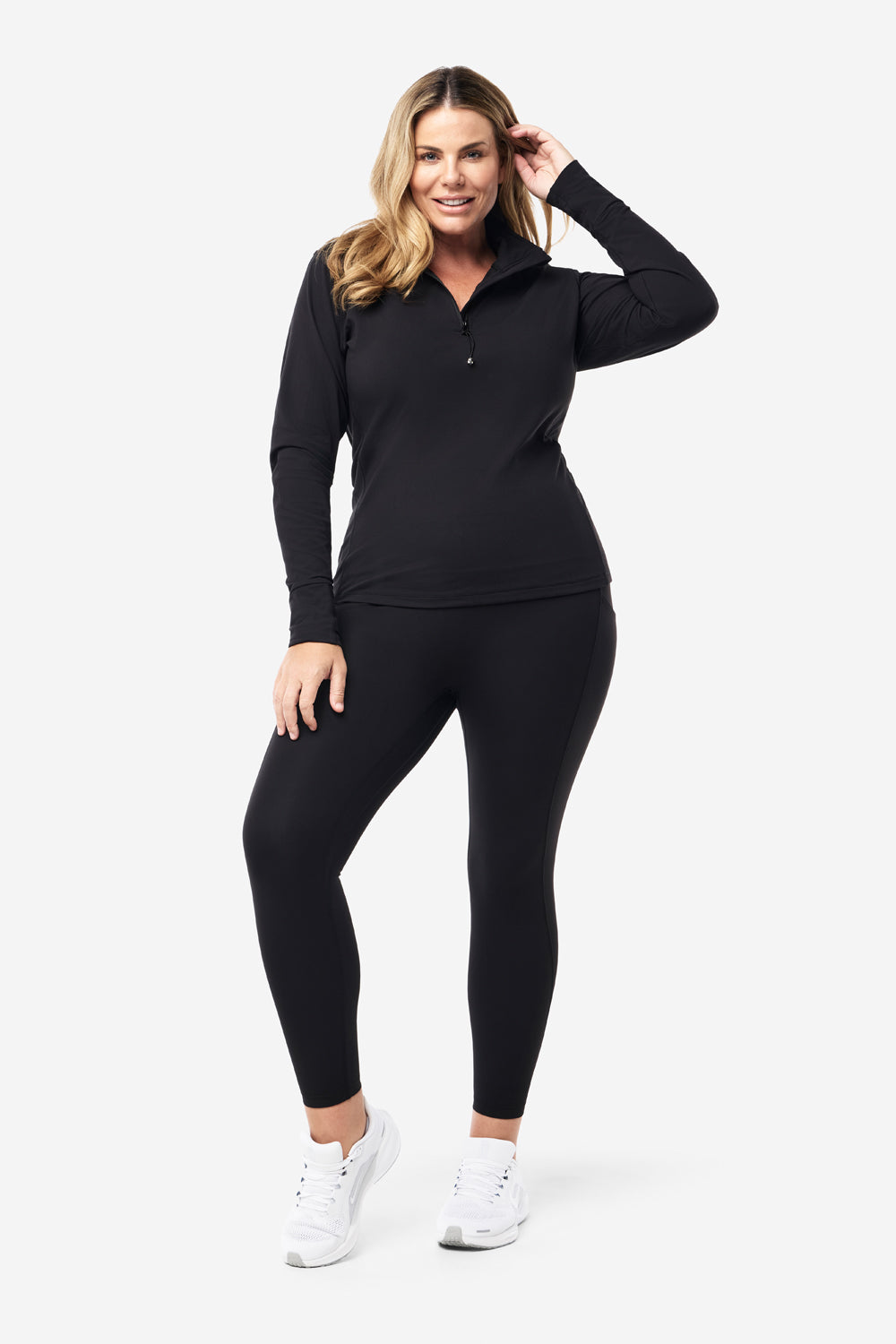 Men's Quarter Zip Base Layer Top - Black | Moisture Wicking Thermal Shirt for Hiking, Running & Outdoor Activities