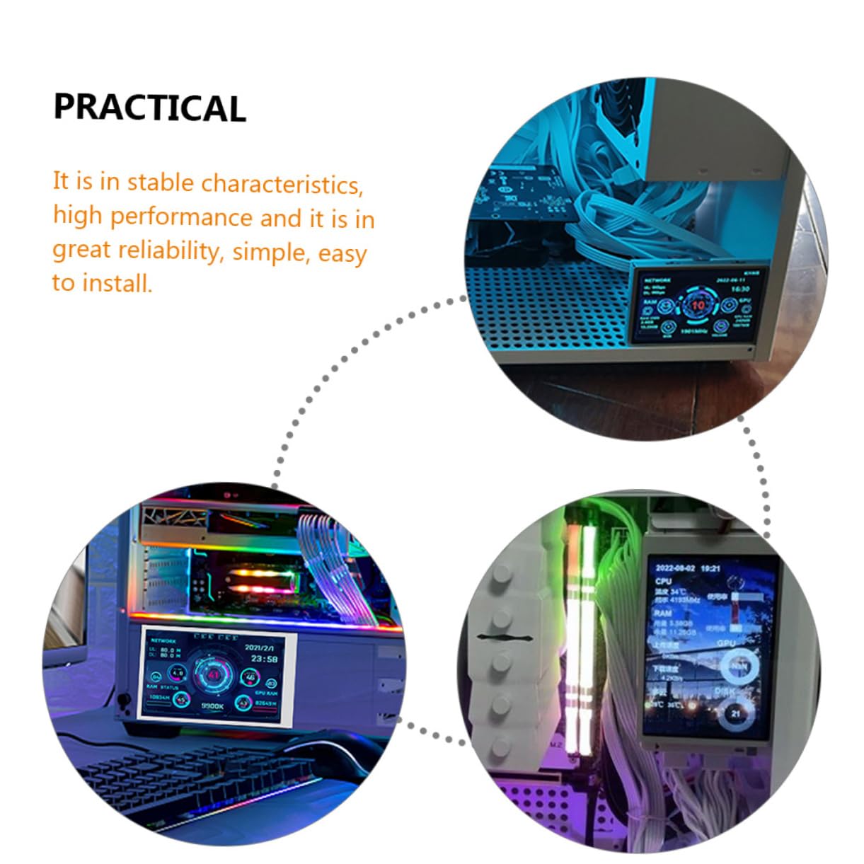 CAXUSD Mini Secondary Screen for PC - GPU/HDD/RAM Monitor with 360° Rotation - Perfect for Gaming & PC Builds