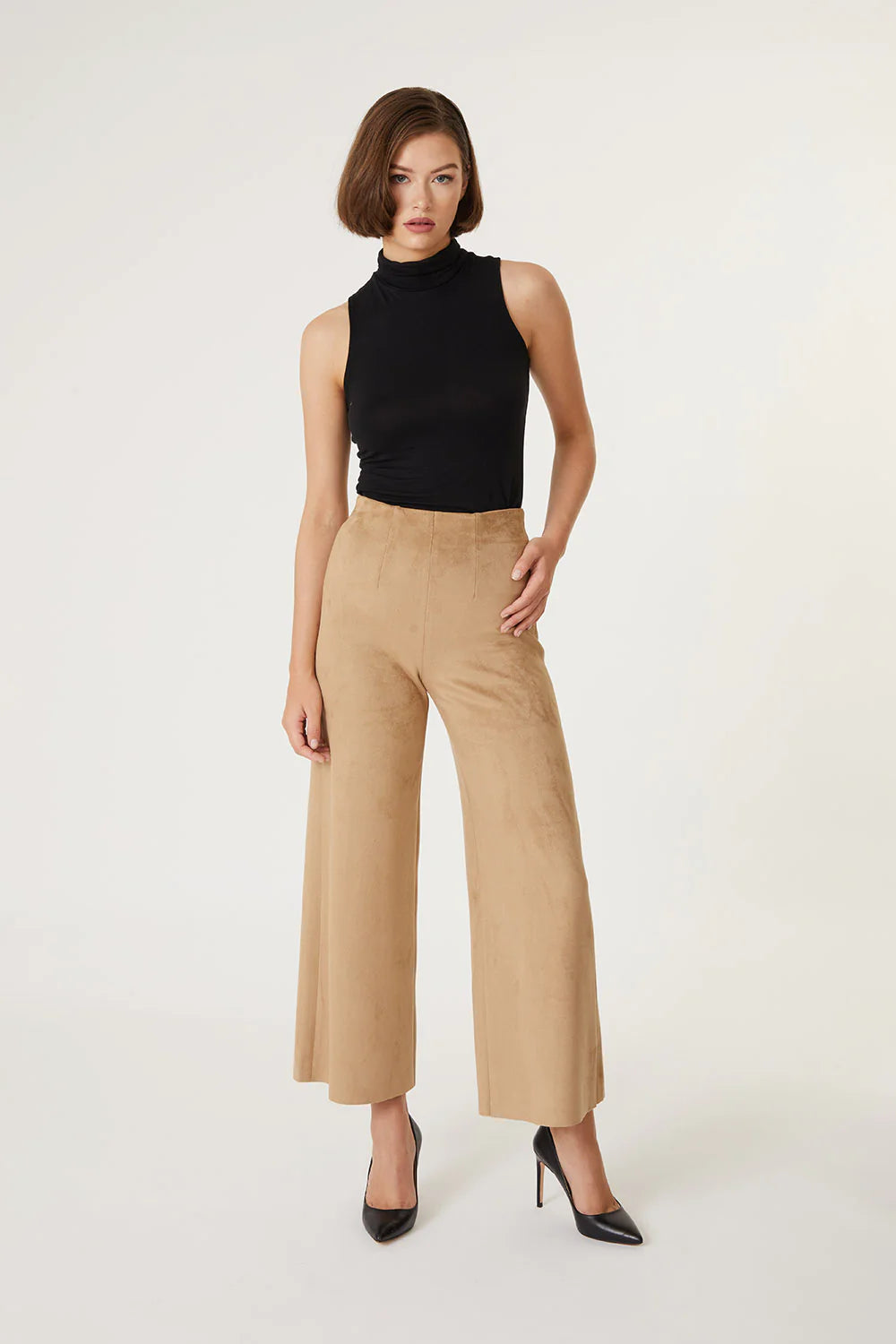 Fiona Faux Suede Wide Leg Pants in Golden - Comfortable High-Waisted Trousers for Women | Perfect for Office, Casual Wear & Night Out