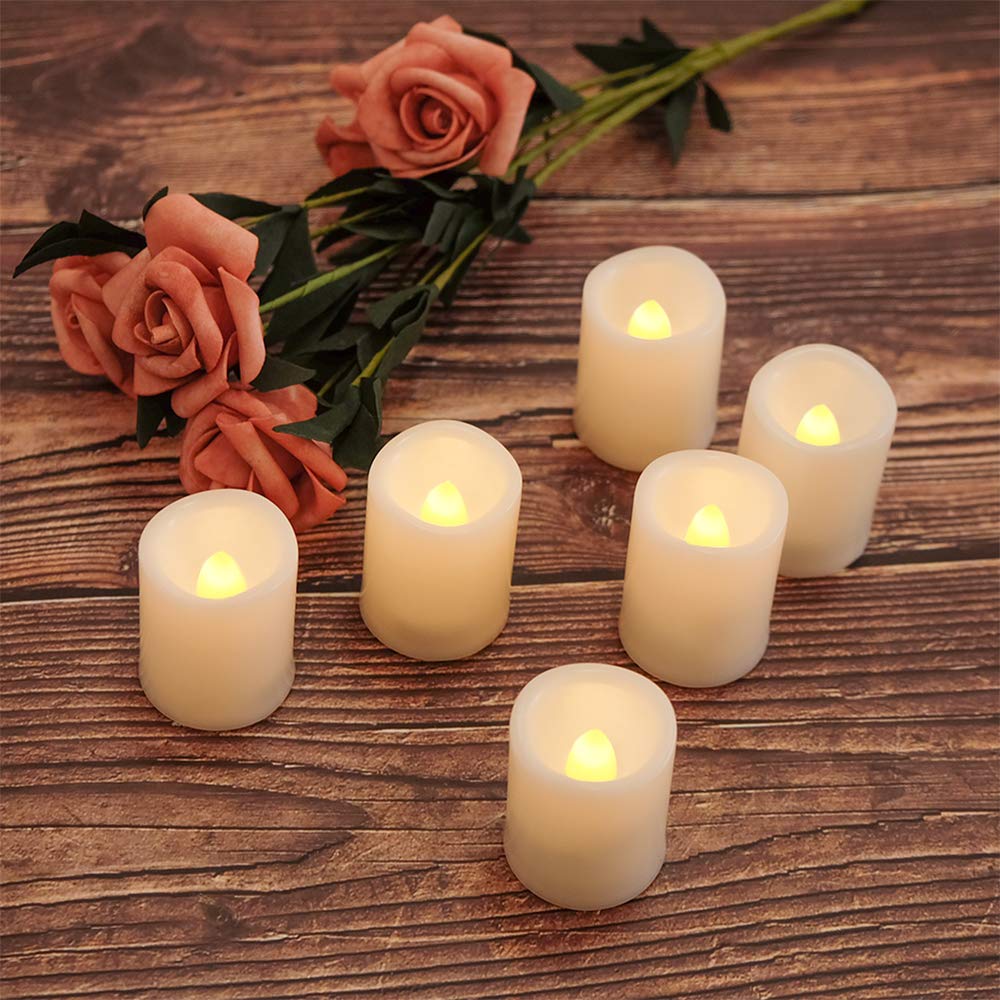 DRomance Flameless LED Votive Candles - Set of 12 Battery Operated Tealights with Remote & Timer, Amber Yellow Glow (1.5x2 Inch) - Perfect for Christmas Decor, Wedding Centerpieces, Romantic Dinners & Home Ambiance Lighting