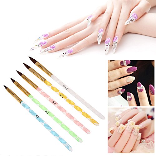5pcs Acrylic Nail Brush Set for Nail Art, UV Gel, and Manicure - Professional Salon Nail Polish & Carving Tools with Liquid Powder Brushes - Perfect for DIY Nail Art Painting at Home or Salon