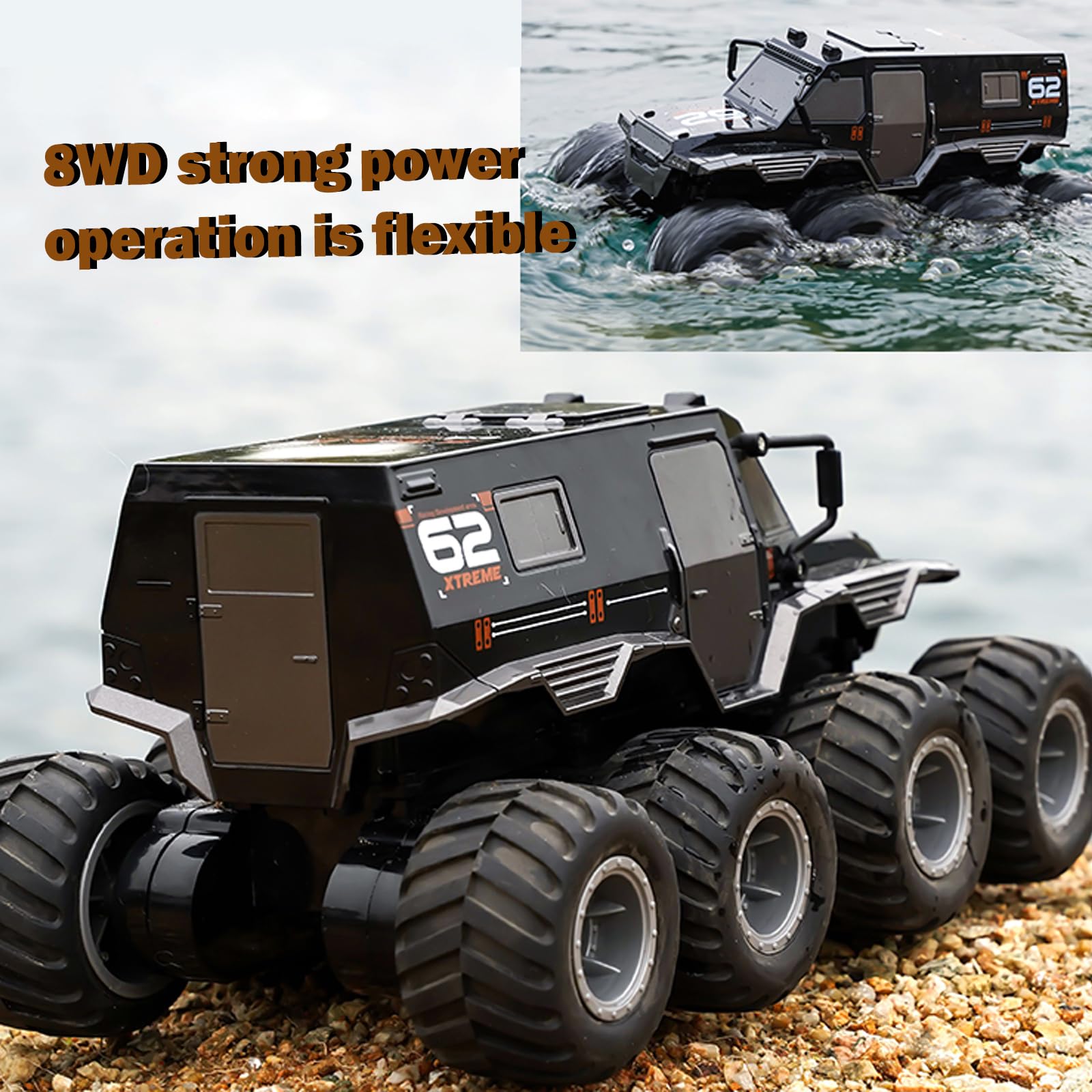 **SEKAIHT 2.4GHz Amphibious Remote Control Car & Boat - Waterproof 8WD RC Monster Truck with 2 Batteries, Stunt & Drift RC Toy for Kids Ages 8-12 - Perfect for Boys, Girls, Birthday Gifts & Pool Toys | Outdoor, Beach & Backyard Play**