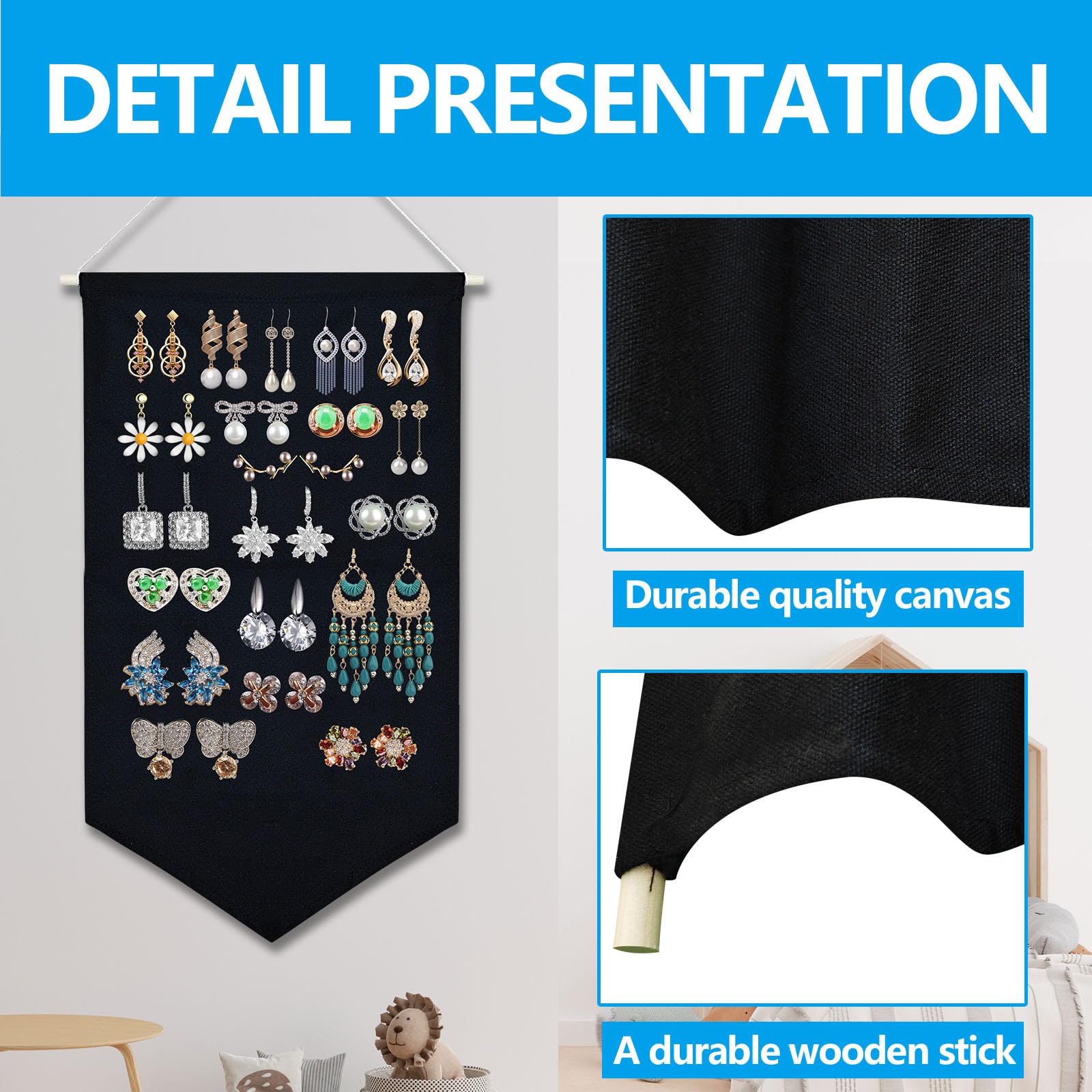 3 PCS Canvas Banners Wall Hanging Jewelry Organizer - Brooch Storage Case, Enamel Pin Display Stand, Sublimation Blank Banner for Earrings & Necklace Collection - Perfect for Craft Shows, Boutique Displays & Home Organization