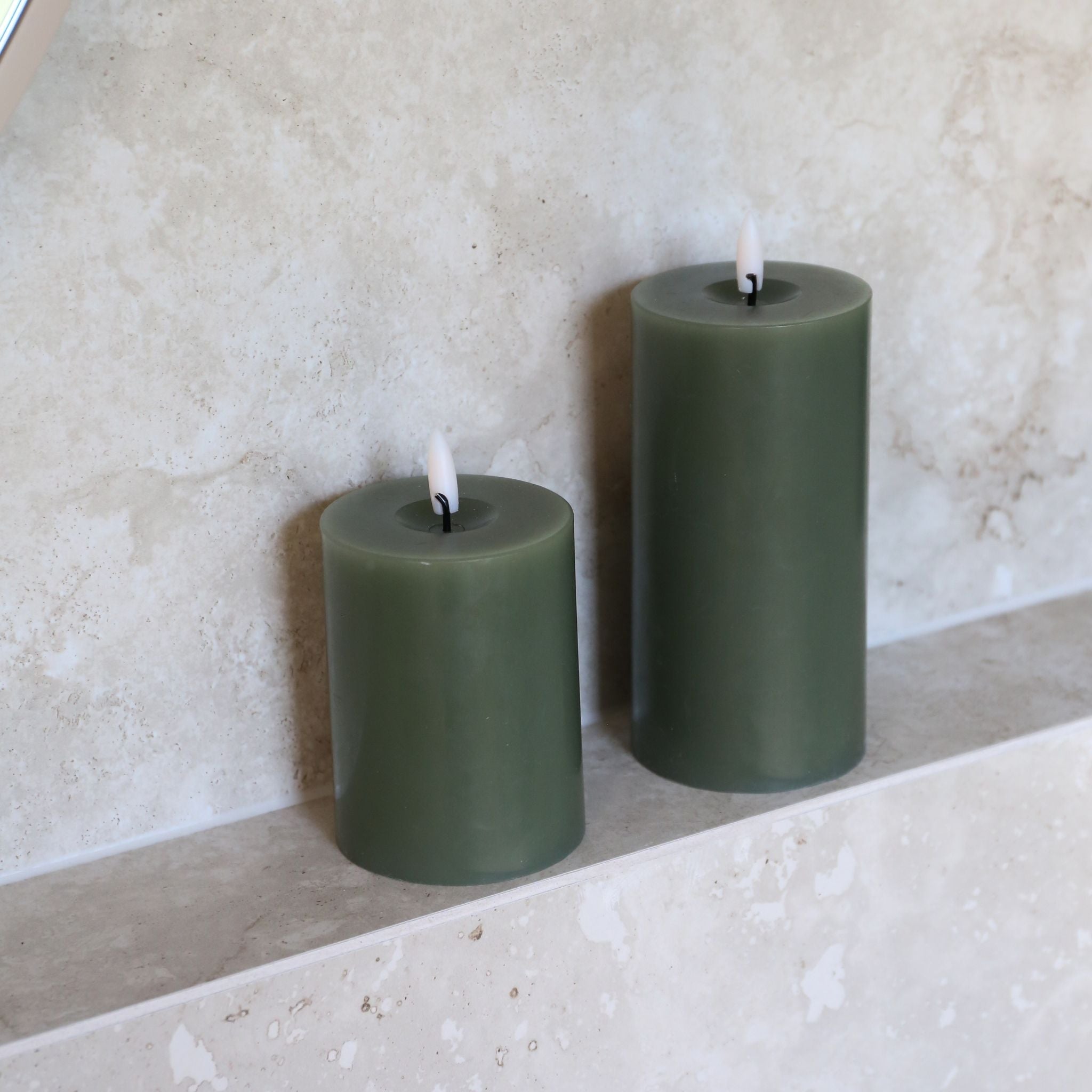 ESTER & ERIK LED Pillar Candle - 10cm Green Soil Color Flameless Decorative Candles for Home Decor, Wedding Centerpieces & Romantic Ambiance