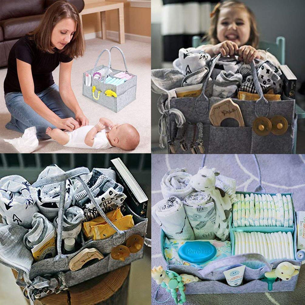 Baby Diaper Caddy Organizer - Portable Nursery Storage Basket for Diapers & Wipes - Gray Changing Table Organizer with Handles - Perfect for Baby Showers, Nursery Organization & On-the-Go Parents