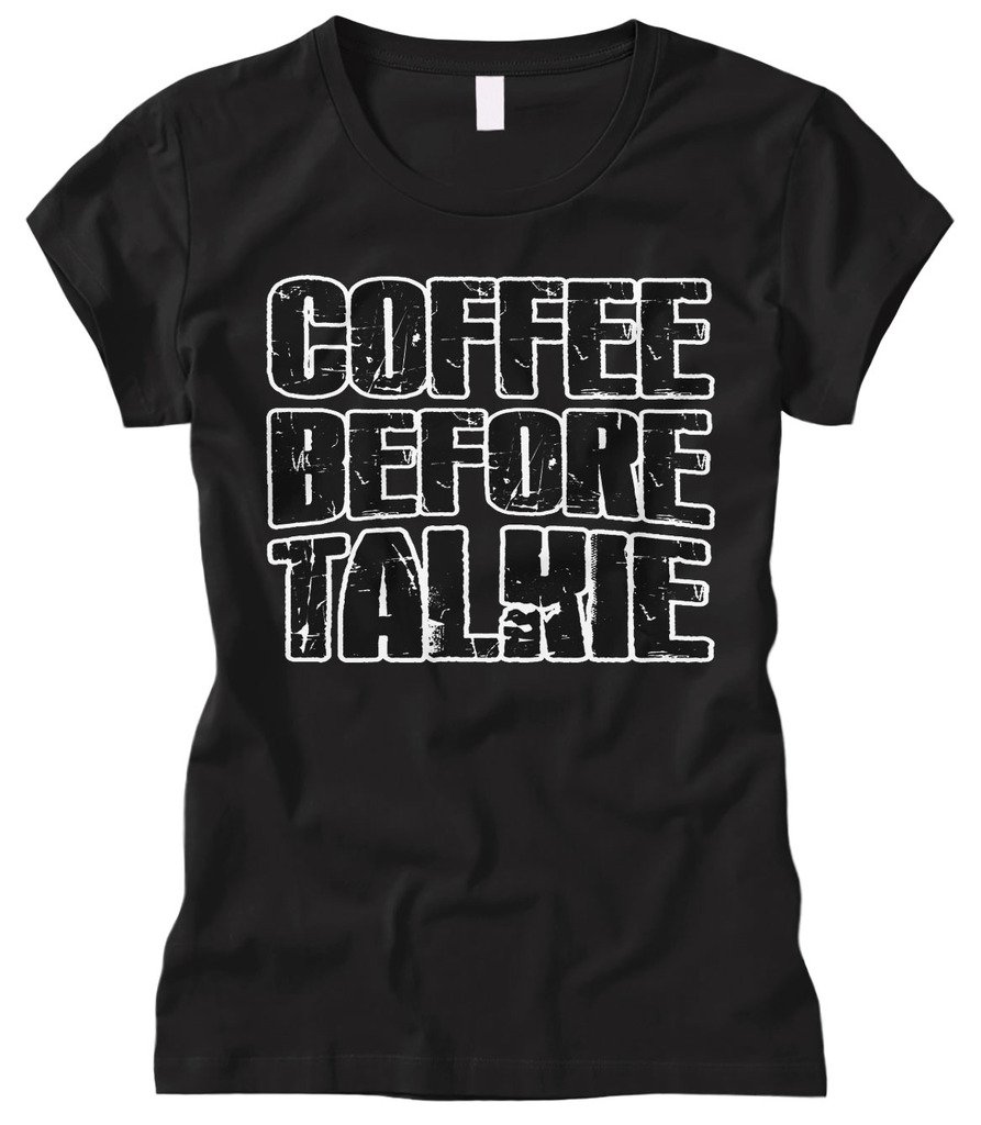 Cybertela Women's Funny Coffee Lover Gift T-Shirt - Caffeine Before Conversation Graphic Tee - Perfect for Coffee Shops, Work & Casual Outings