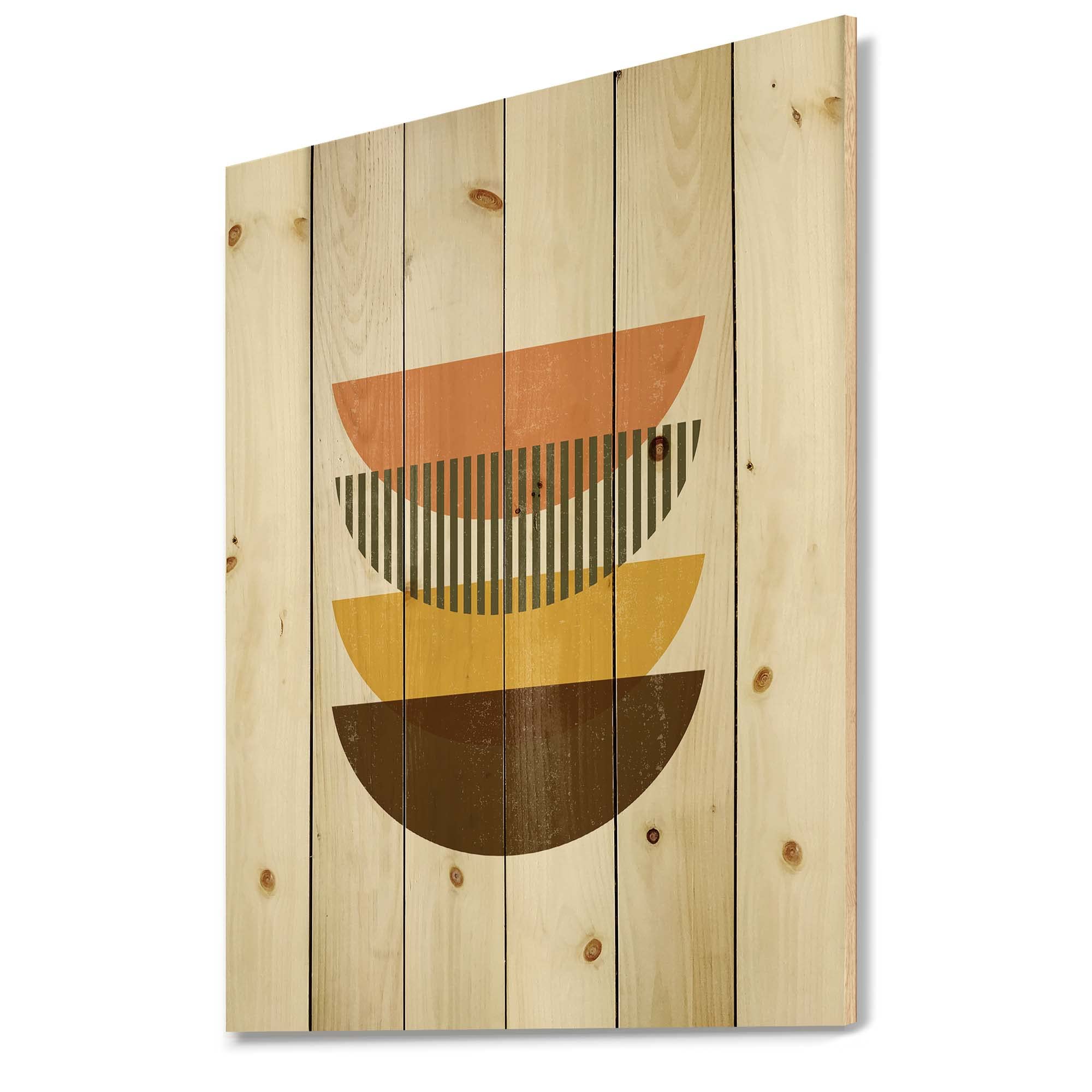 Abstract Geometric Wood Wall Art - Earth Tone Half Moons Decor for Modern Living Rooms