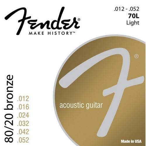 Fender 70L 80/20 Bronze Acoustic Guitar Strings 12-52 Gauge Ball End - Premium Sound for Folk, Blues & Fingerstyle Playing