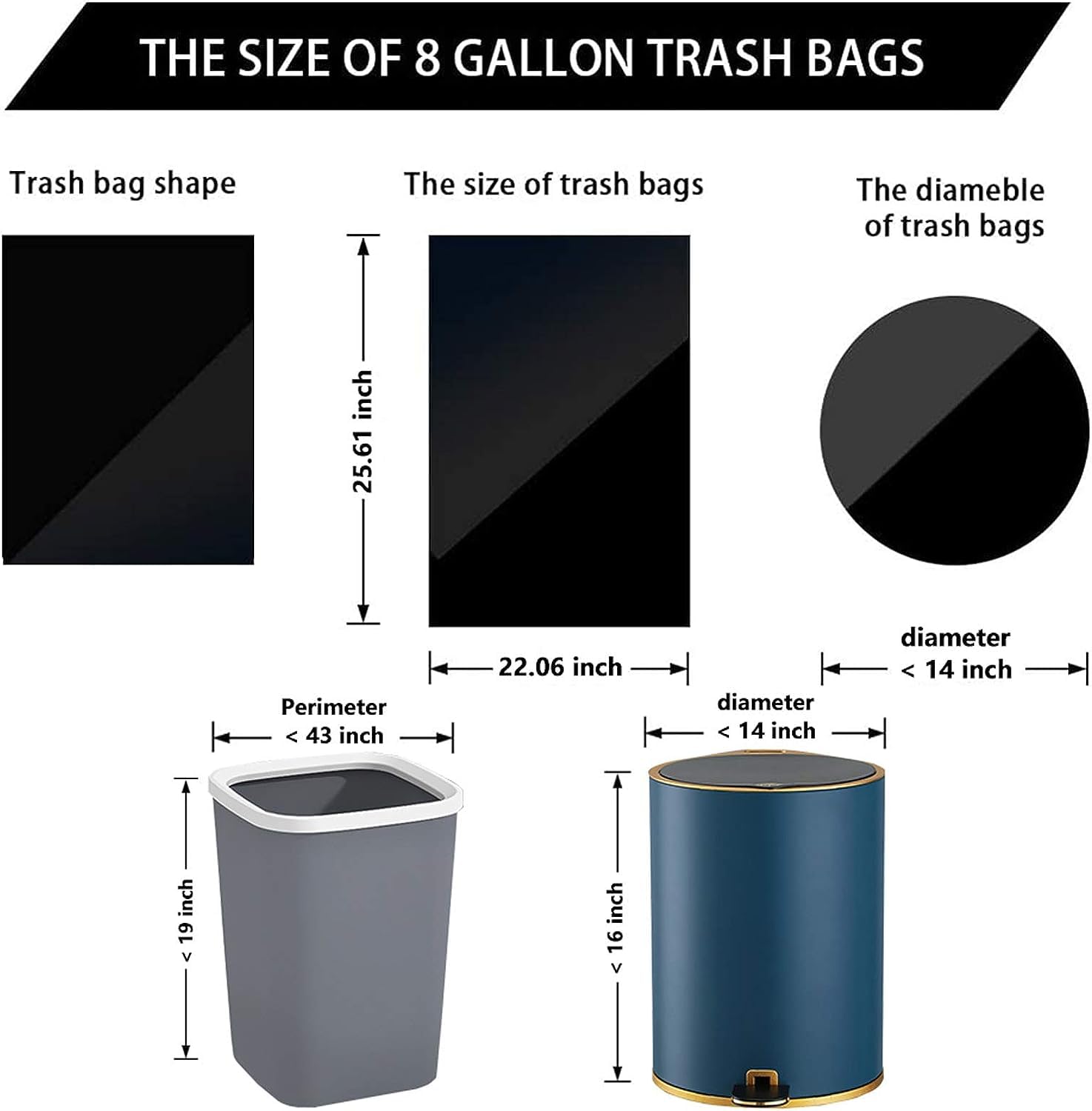 8 Gallon Trash Bags 120 Count - Heavy Duty Drawstring Garbage Bags for Kitchen, Office & Home - 22.06