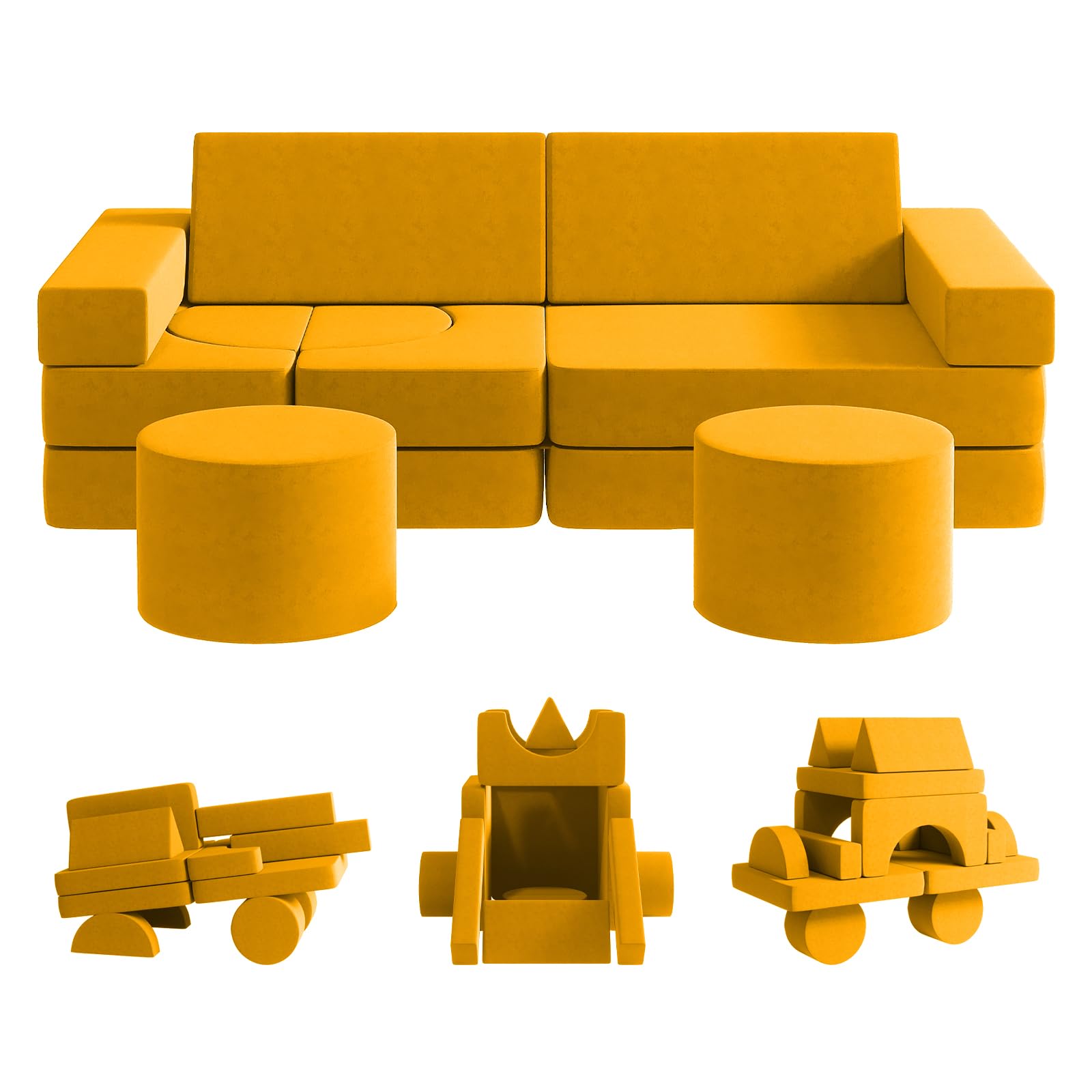13-Piece Modular Kids Play Couch for Boys & Girls - Soft Foam Playroom Furniture for Toddlers (Yellow, Medium) | Perfect for Indoor Playtime, Reading Nook & Kids' Lounge Area