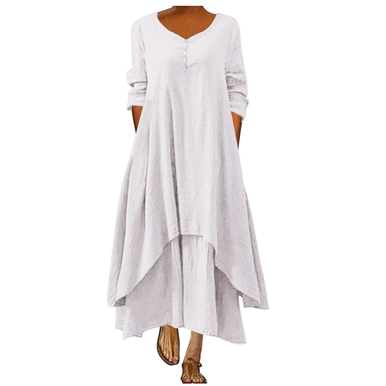 Jsarle Plus Size Dresses for Women - Elegant Round Neck Solid Color Long Dress with Half Sleeves & Button Details | Wedding Guest Outfit, Party Wear & Special Occasion Dress