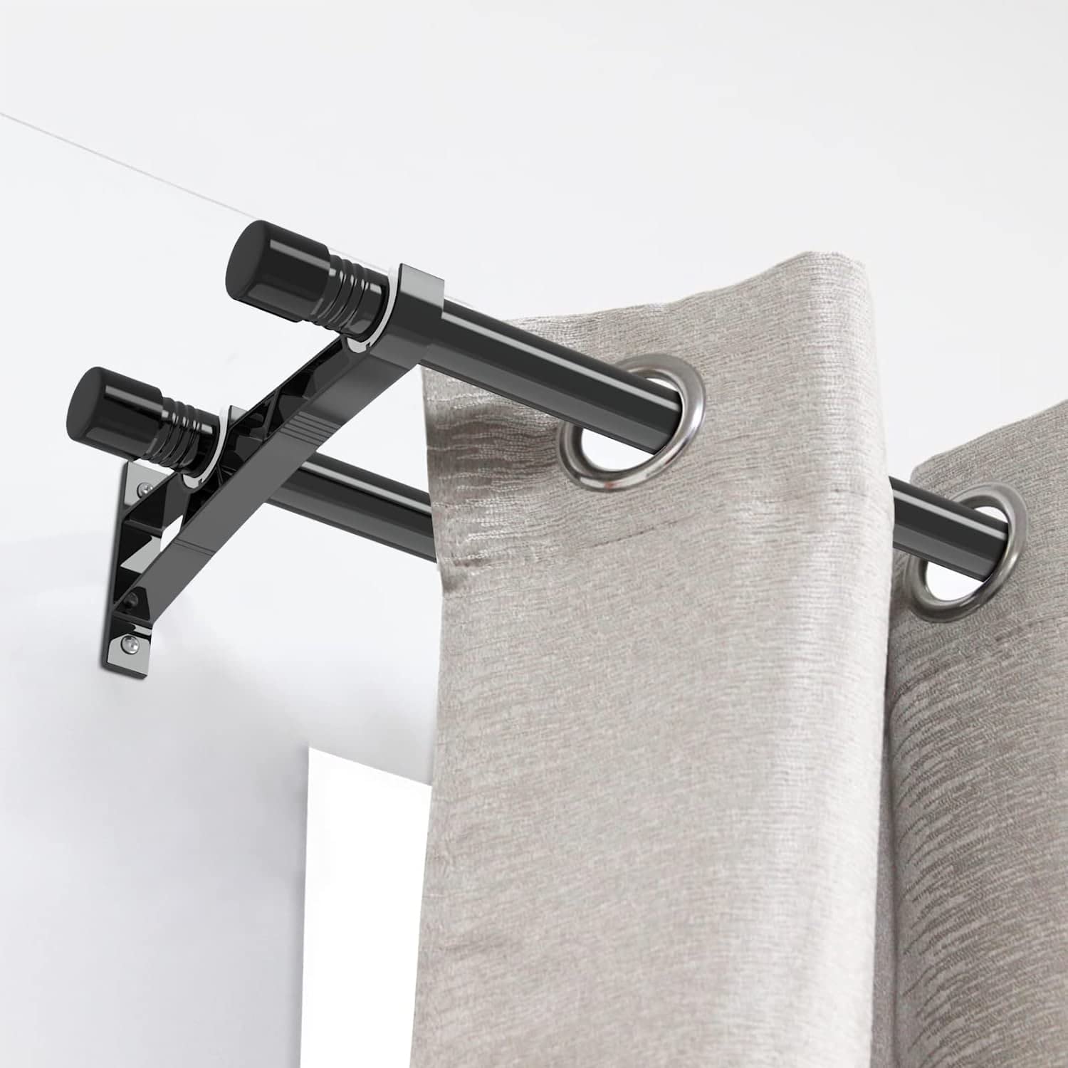 YeYeBest Adjustable Double Curtain Rods 30-185 Inches, Heavy Duty Metal Extendable Drapery Rod Set for Windows - Black | Perfect for Living Room, Bedroom & Home Decor