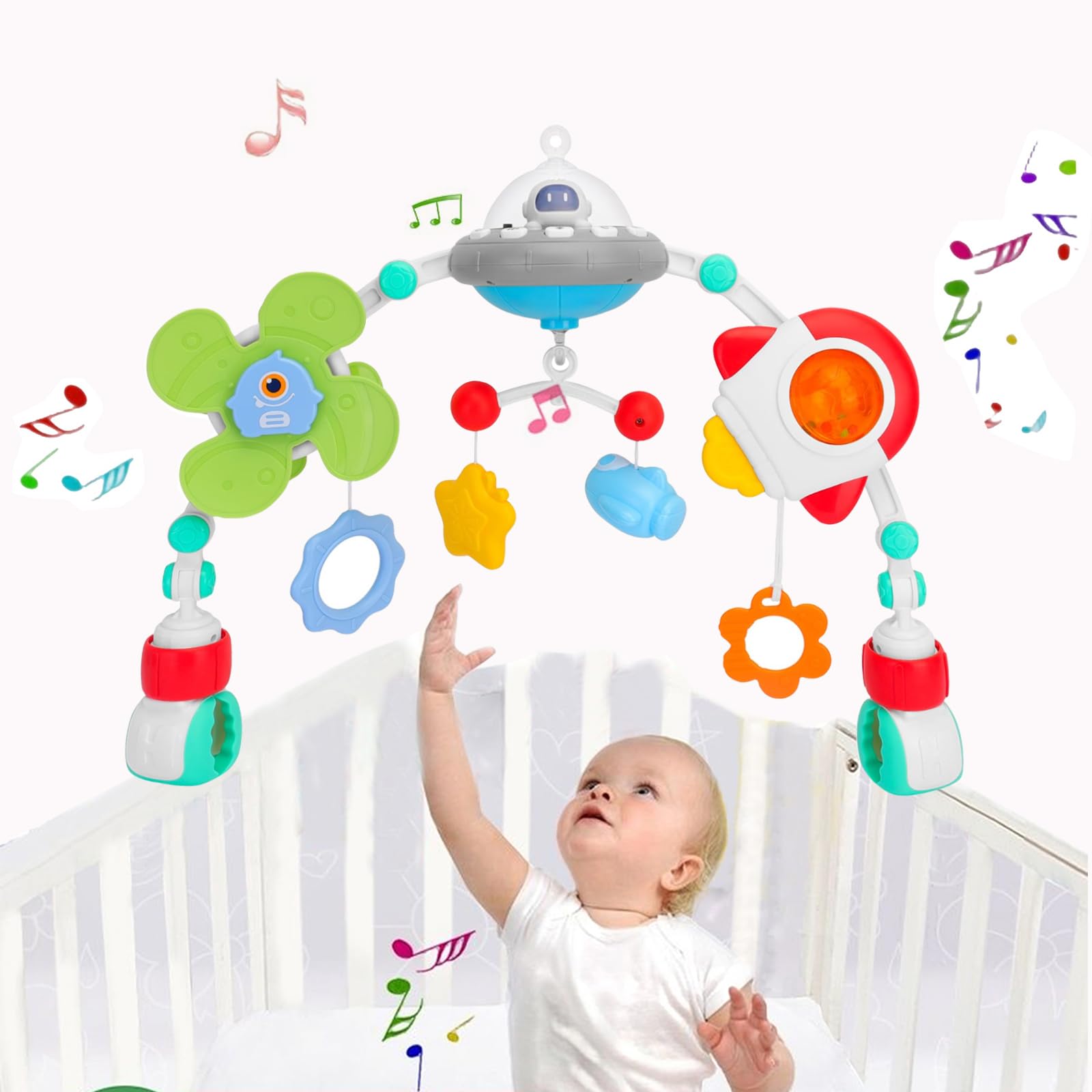 **Pau1Hami1ton Baby Stroller Arch Toys - Adjustable Hanging Toys for Crib, Stroller & Car Seat | Interactive Bouncer Toy Bar & Bassinet Mobile | Perfect Baby Shower Gift (Spacecraft Design S-19) - Ideal for Playtime, Travel & Nursery Decor**