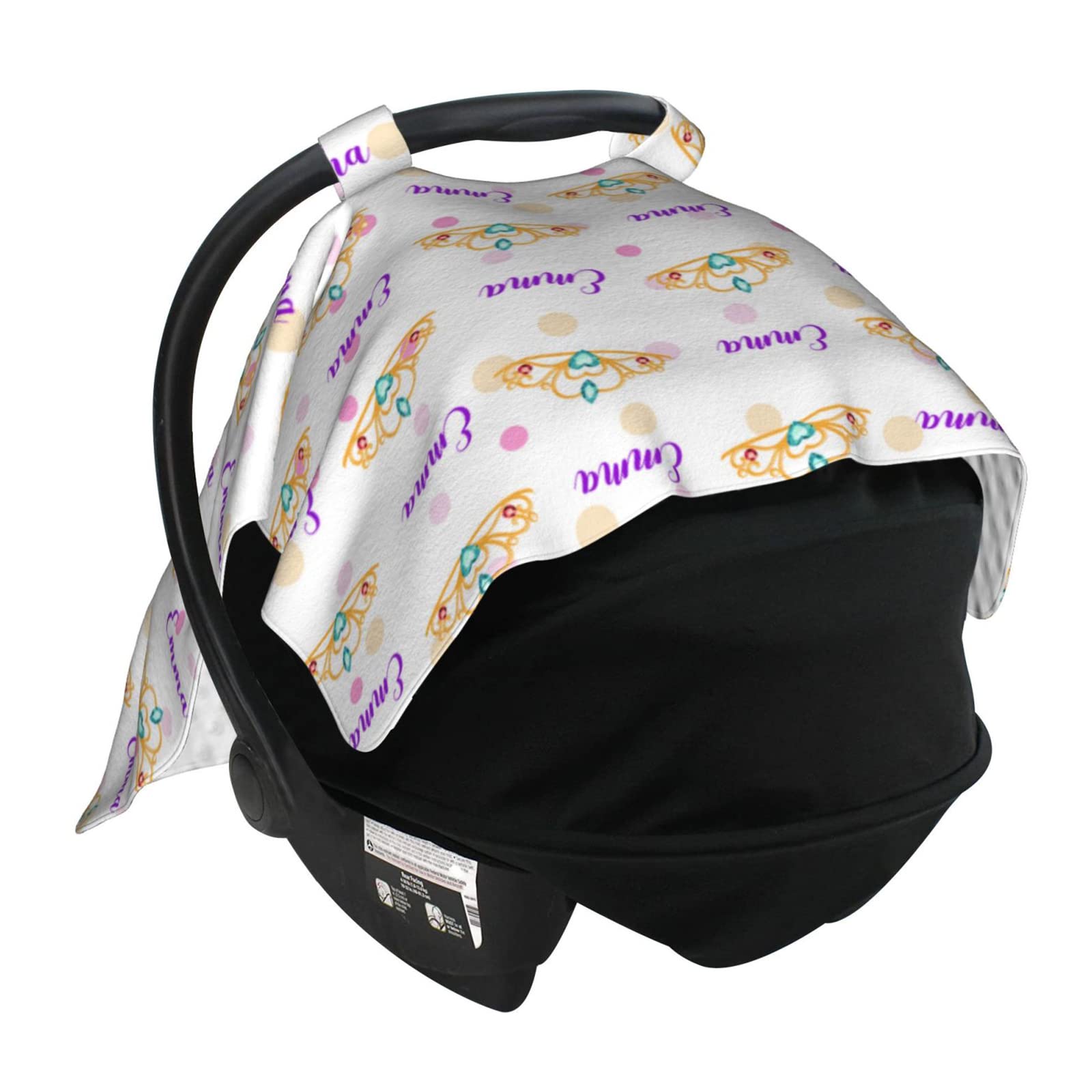 Personalized Baby Girl Crown Tiara with Name - Custom Car Seat Canopy Cover for Newborns & Infants - Peekaboo Opening Minky Nursing Cover - Perfect for Travel, Stroller & Photo Shoots