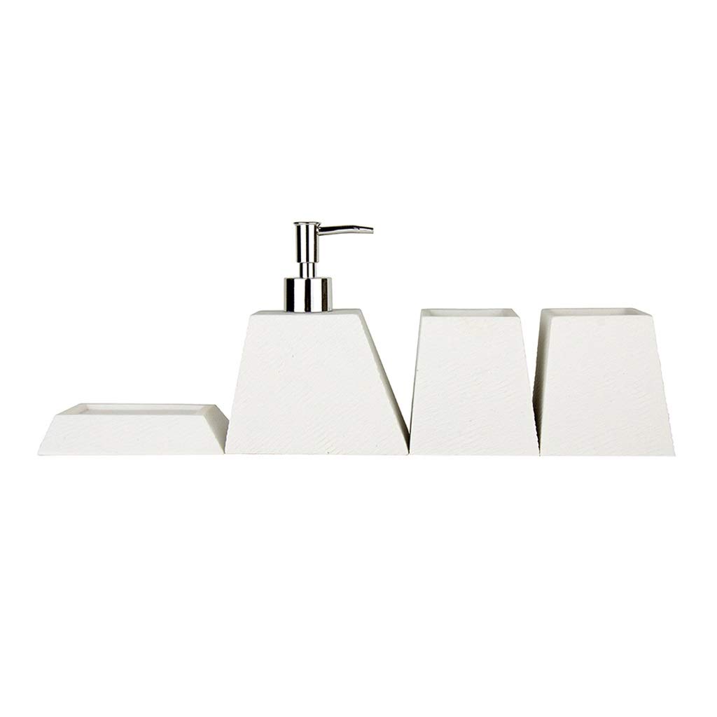 4-Piece Resin Soap Dispenser Set for Bathroom & Kitchen - Includes Pump Bottle, Toothbrush Holder, Rinsing Cup & Soap Dish | Vanity Countertop Organizer | Perfect for Home, Hotel & Spa Decor