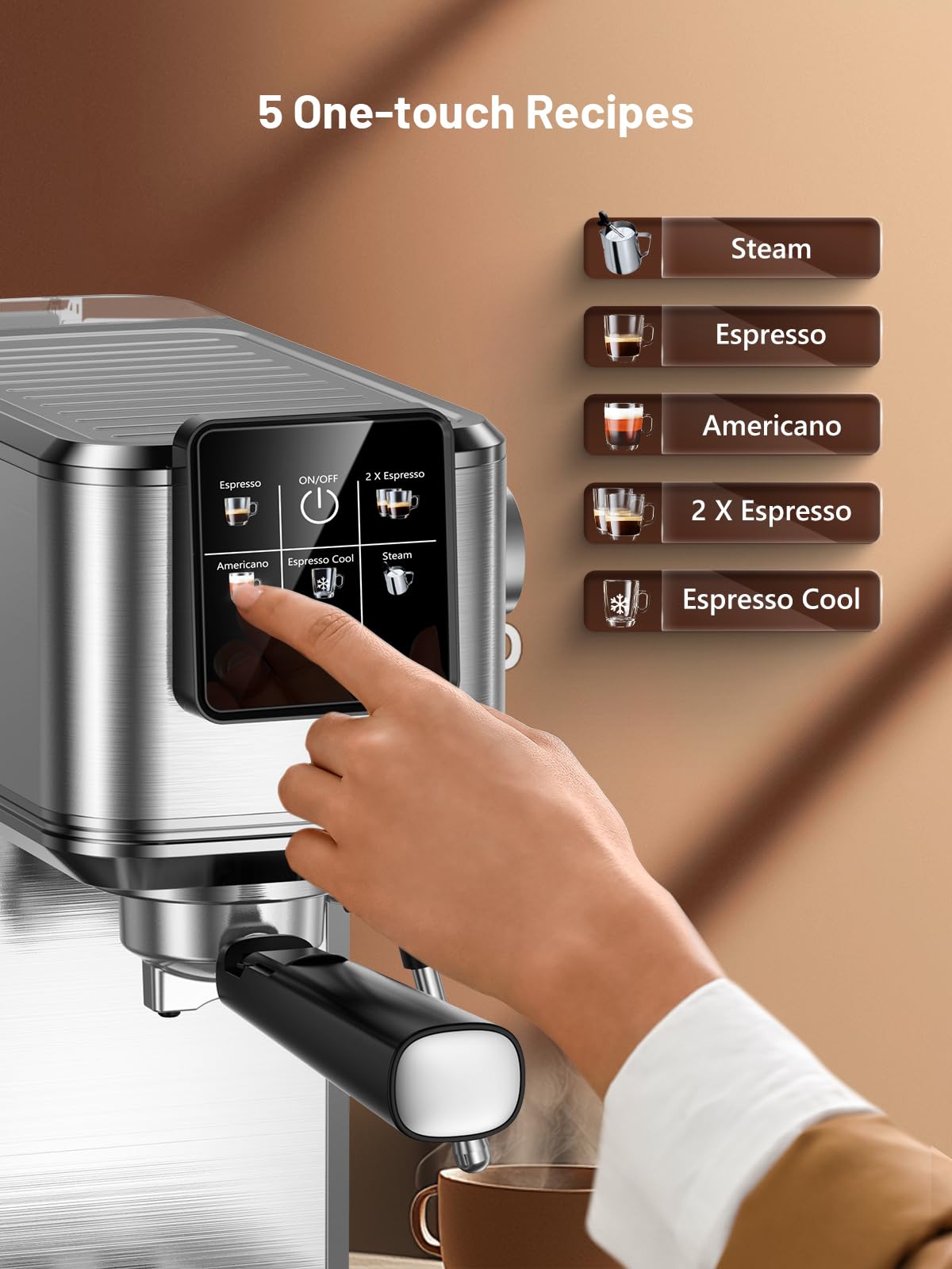 20 Bar Espresso Coffee Machine with Rapid Cold Brew Technology - Separate Milk Tank & Touch Screen Control - Perfect for Lattes, Cappuccinos & Americano - Ideal for Home, Office & Coffee Shops - Stainless Steel Commercial Grade Coffee Maker