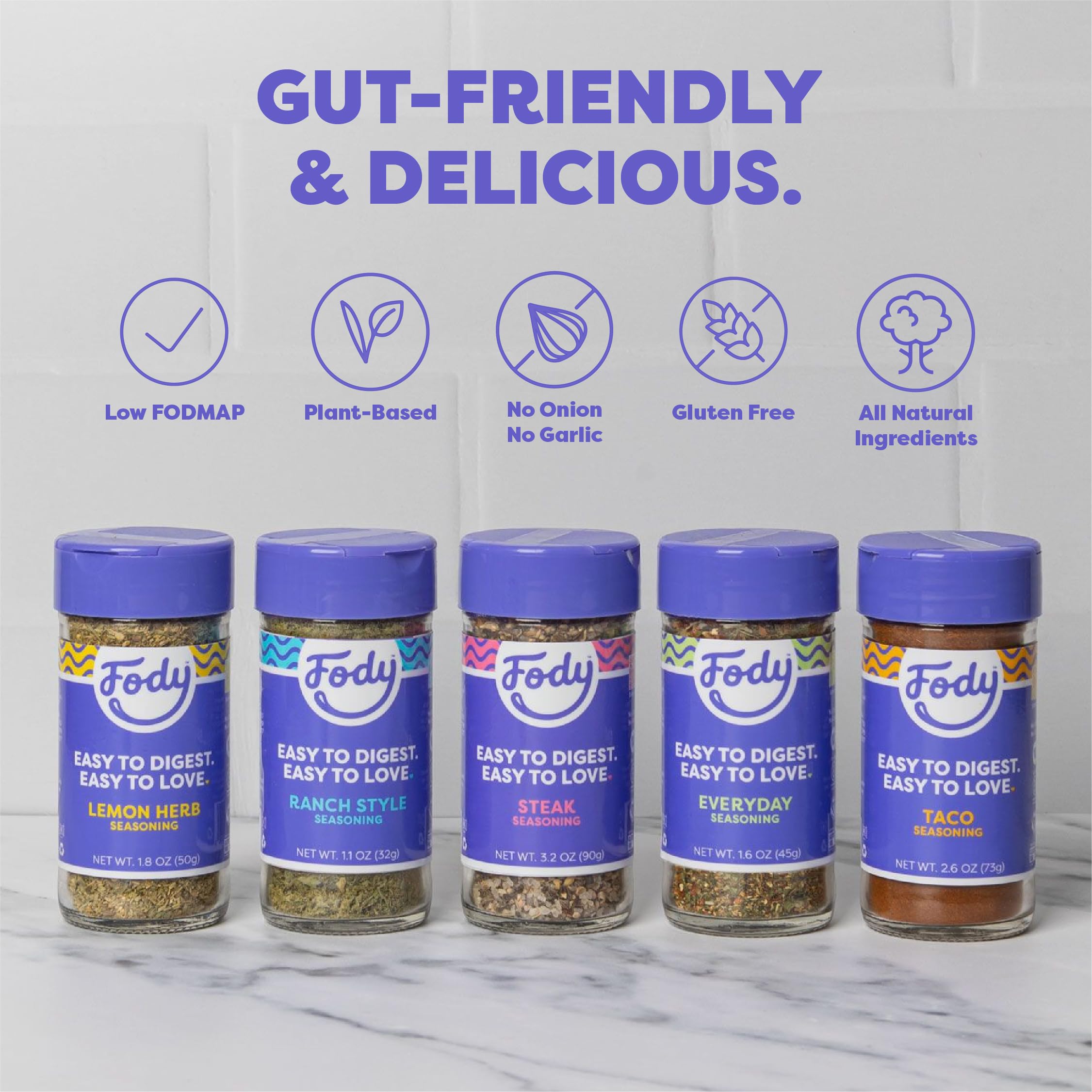 Fody Foods Low FODMAP Certified Seasoning Variety Pack (5-Pack) - Gut Friendly, IBS Safe Spices for Grilling, Cooking & Meal Prep - Perfect for Sensitive Diets & Digestive Health