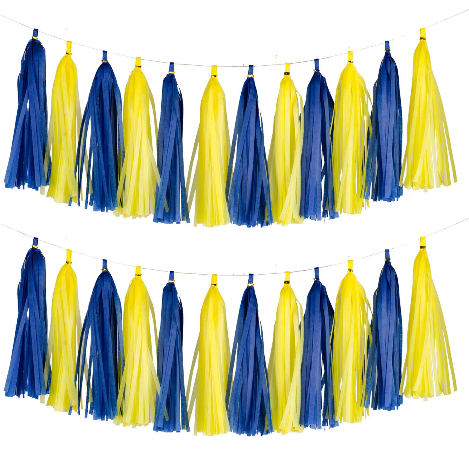 20pcs Blue and Yellow Shiny Tassel Garland Banner - Tissue Paper Party Decorations for Birthday, Wedding, Baby Shower & Holiday Celebrations