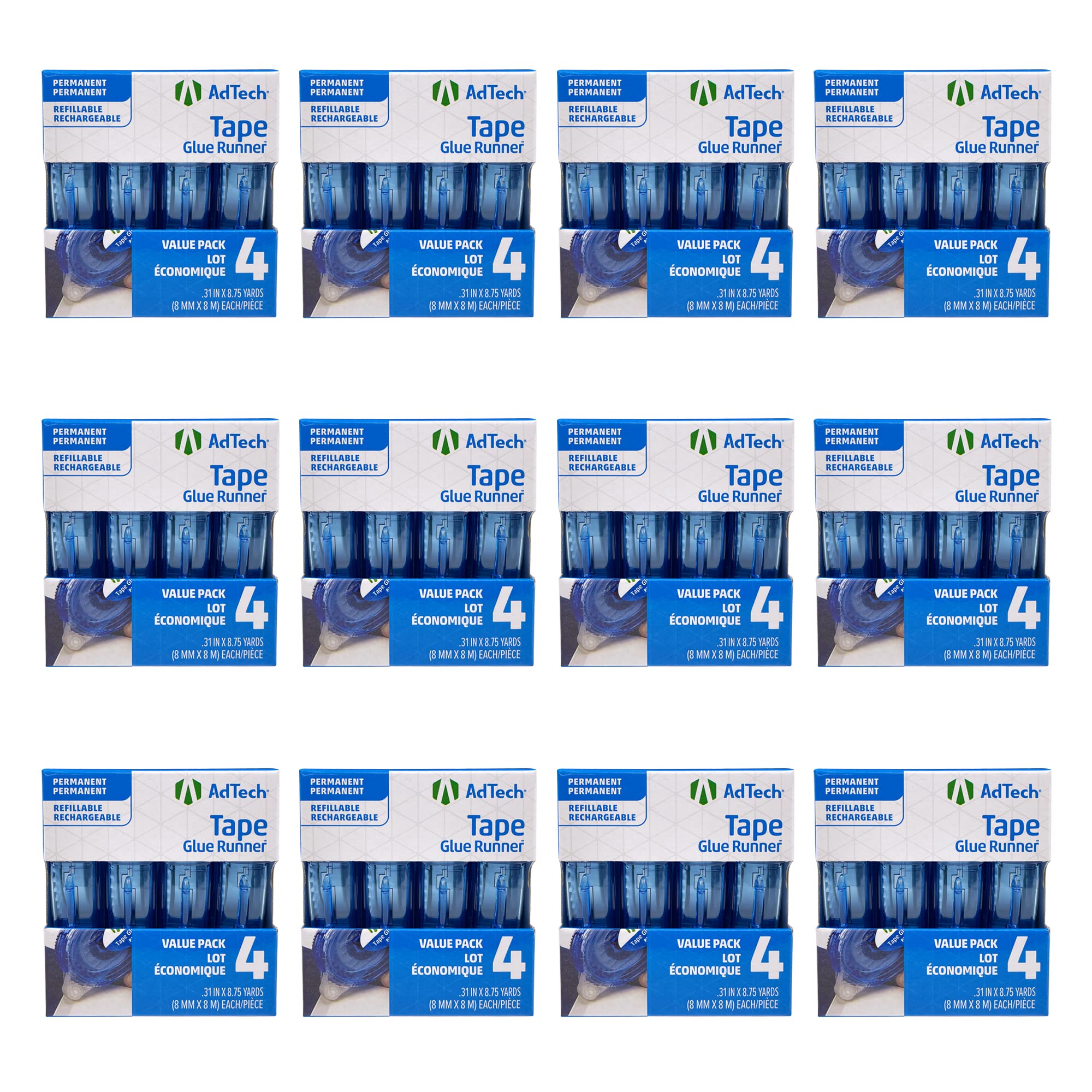 AdTech Glue Runner for Scrapbooking Supplies - Clear 4 Count (Pack of 12) Cartridges - Perfect for DIY Crafts, Photo Albums, and Card Making - 05603-CASE