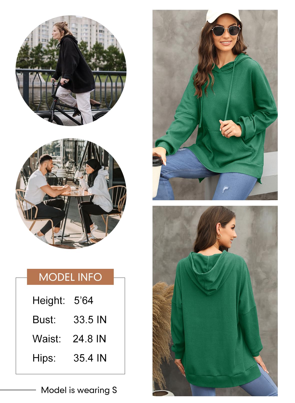 Dokotoo Women's Oversized Hoodie - Soft Waffle Knit Long Sleeve Pullover with Drawstring, Side Slit & Pocket | Casual Loungewear, Streetwear Fashion for Fall & Winter