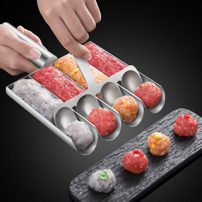 Premium 304 Stainless Steel Meatball Maker Tool - Non-Stick Quadruple Meatball Scoop for Easy Cooking & Baking | Perfect for Homemade Italian Meatballs, Meal Prep & Party Appetizers