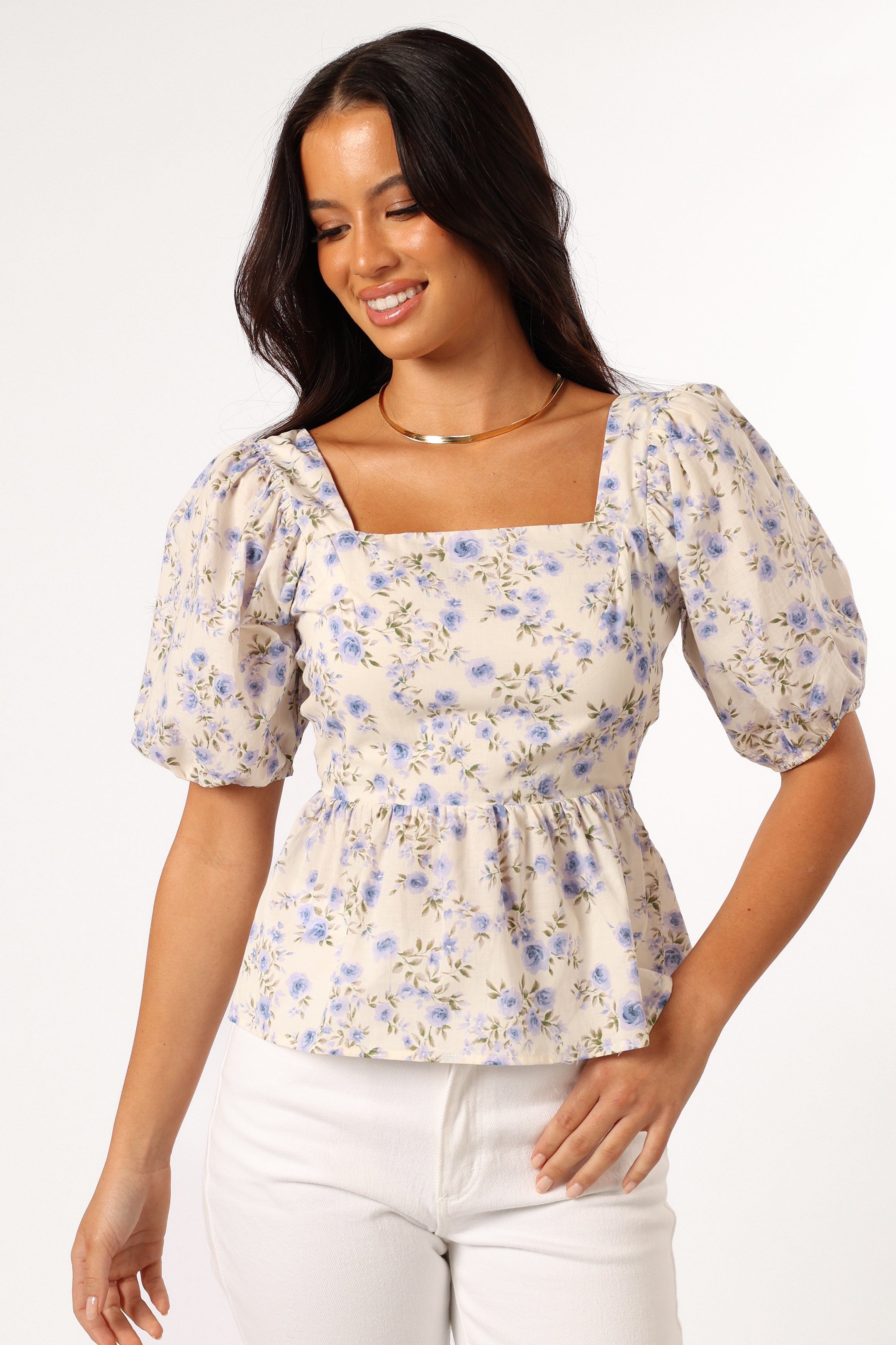 Celia Top Women's Ivory Blue Blouse - Elegant Casual Wear for Office, Party & Everyday Outfits