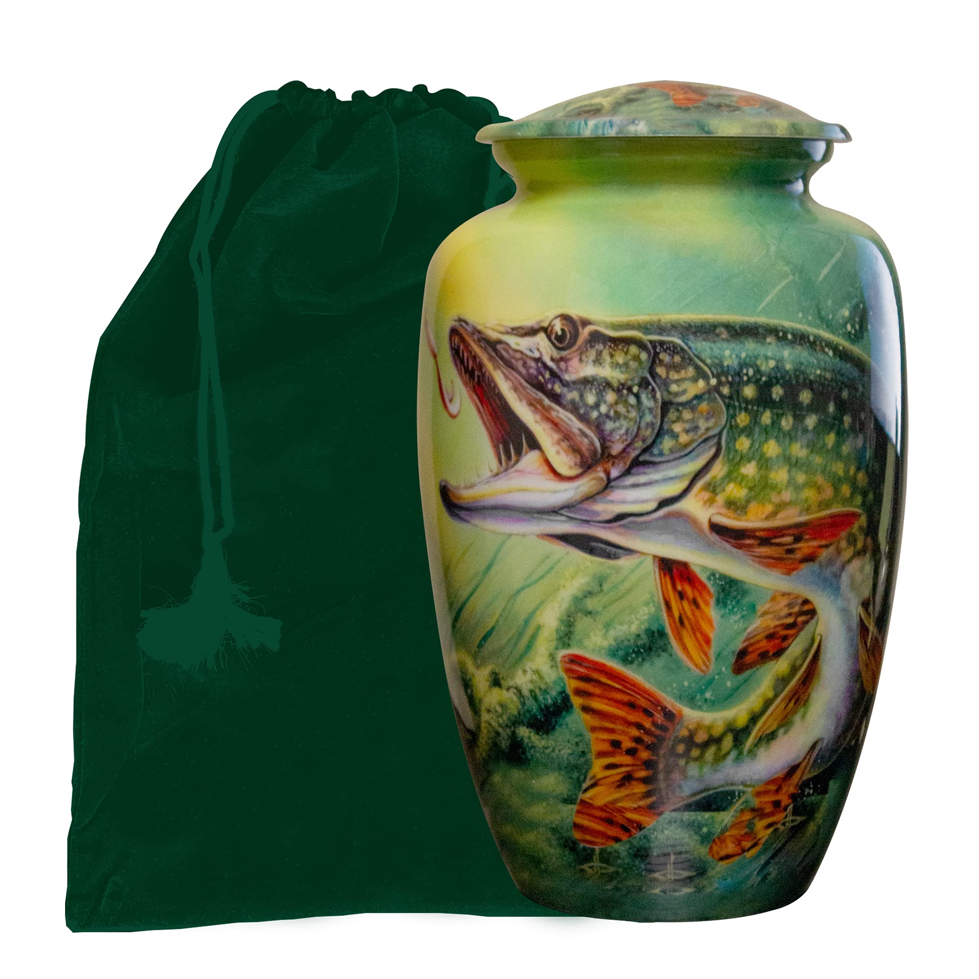 Bass Fish Cremation Urn for Fishermen - Personalized Large Funeral Urn with Keepsake Box & Velvet Bags - Memorial Gift for Anglers & Fishing Enthusiasts