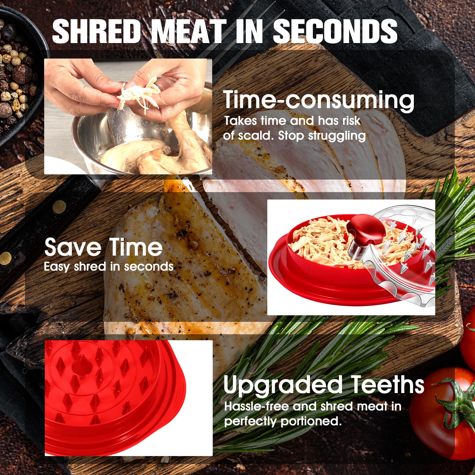 Premium Chicken Shredder Tool - Food-Grade Manual Meat Grinder with Ergonomic Anti-Slip Handle - Perfect for Shredding Chicken Breast, Poultry, Meat & Vegetables - Dishwasher Safe & BPA Free - Ideal for Meal Prep, BBQ, and Healthy Cooking
