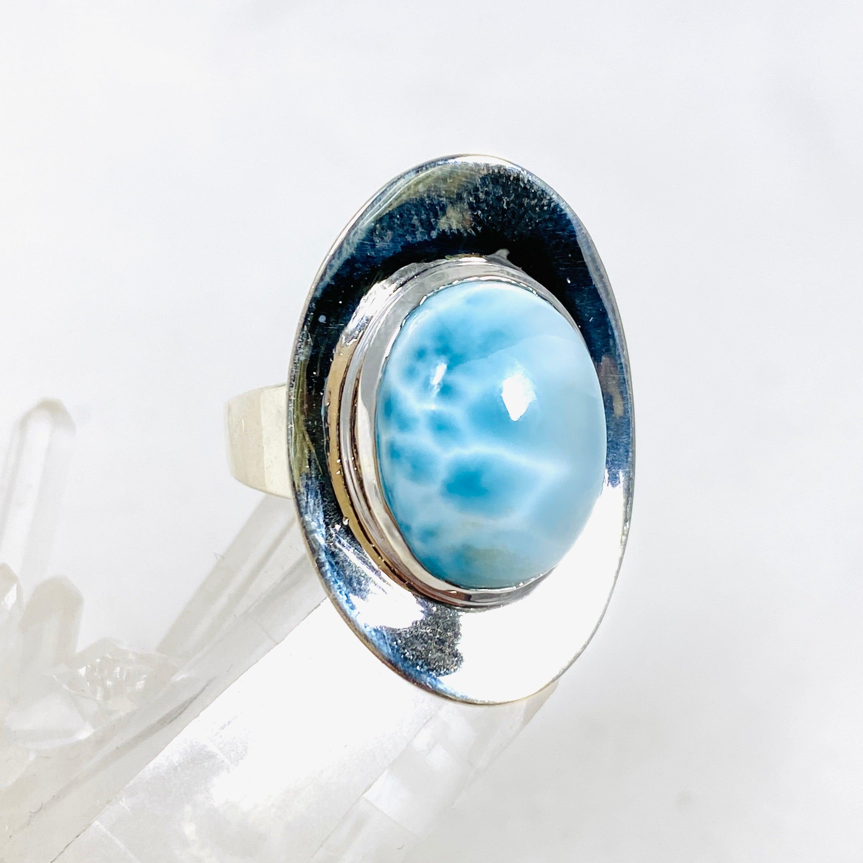 Larimar Oval Ring with Sterling Silver Band - Size 8 KRGJ3103 | Handmade Jewelry for Women, Gift for Her, Birthday & Anniversary Present