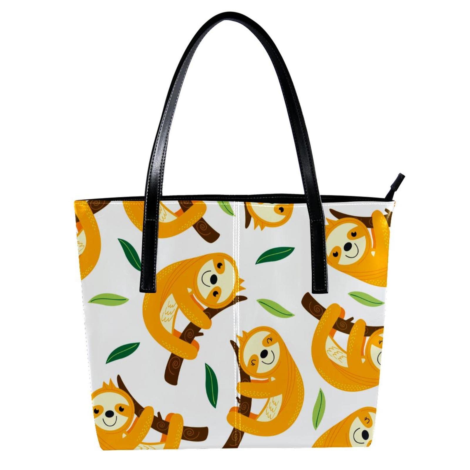 Premium Brown Leather Sloth Hug Tote Bag with Zipper - Stylish & Durable Handbag for Women, Perfect for Beach, Shopping, School, Work, Travel & Business Meetings