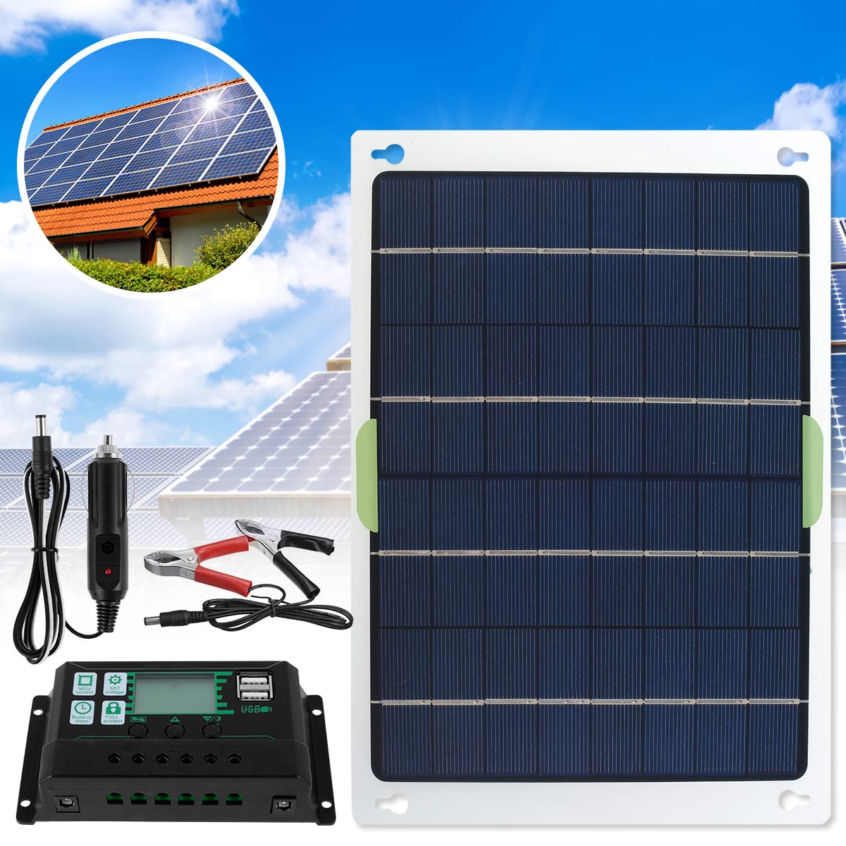 250W 12V/24V Monocrystalline Solar Panel Kit with Charge Controller - IP65 Waterproof, High Efficiency Portable Solar Charger for RV, Boat, Camping & Off-Grid Power - Ideal for Outdoor Adventures & Emergency Backup