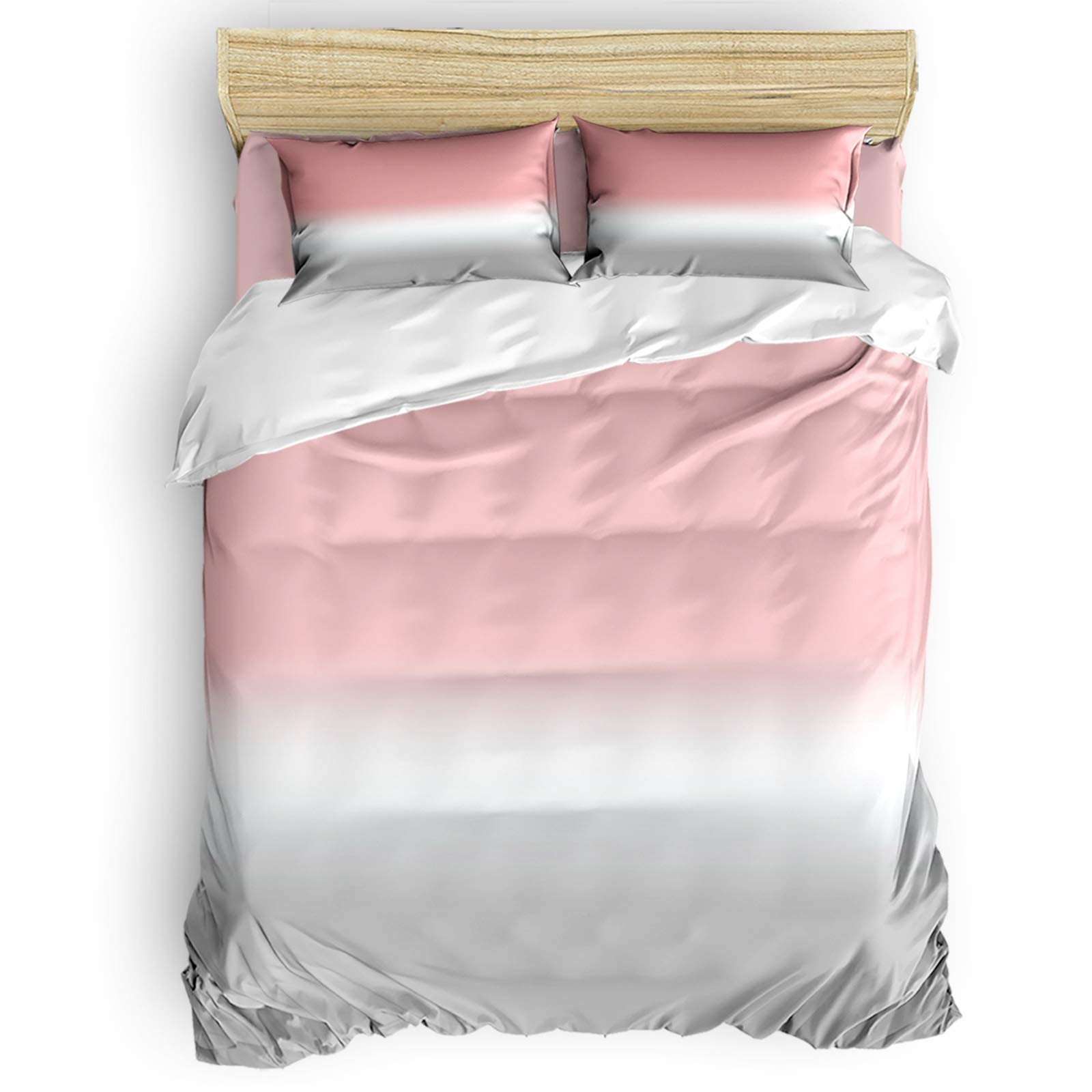 Cal King Duvet Cover Set 4-Piece - Pink Grey Ombre Abstract Art, Lightweight Microfiber Soft Bedding for Adults & Teens | Gradient Gray Painting Design for Modern Bedroom Decor